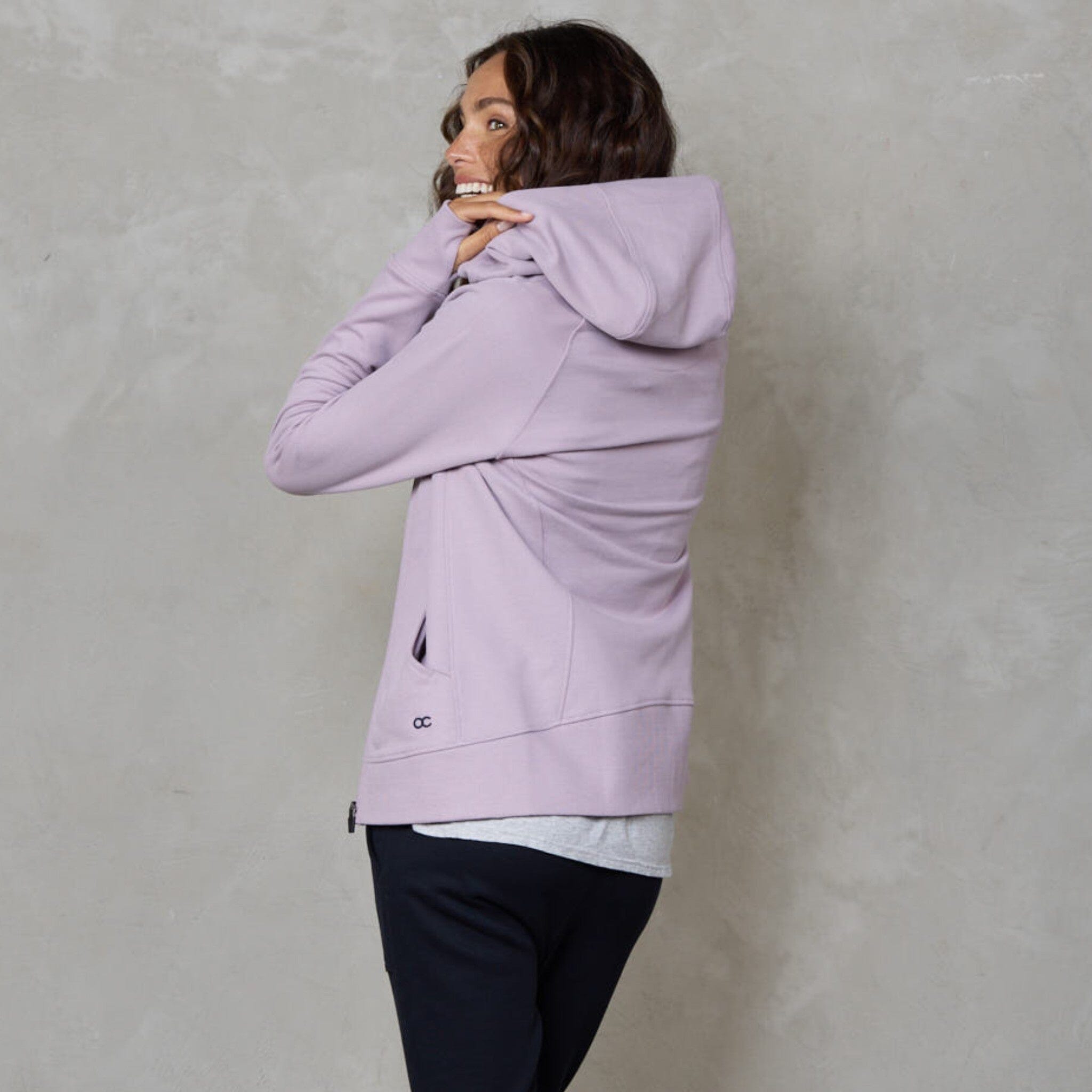 Chloe Zip Up Organic Cotton Lux Touch Hoodie Dusty Rose pants Organic Crew