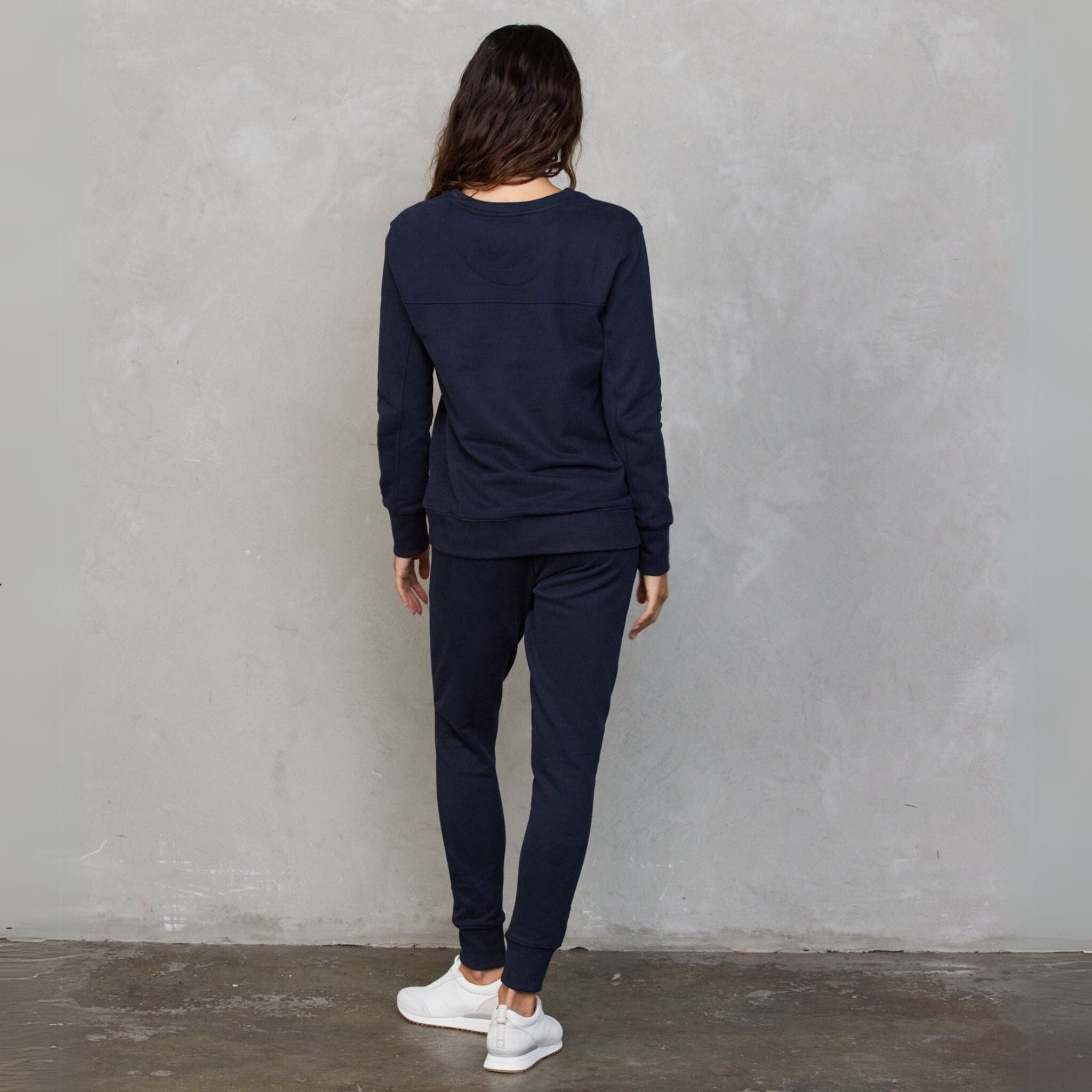 Chloe Lux Sweater Navy pants Organic Crew