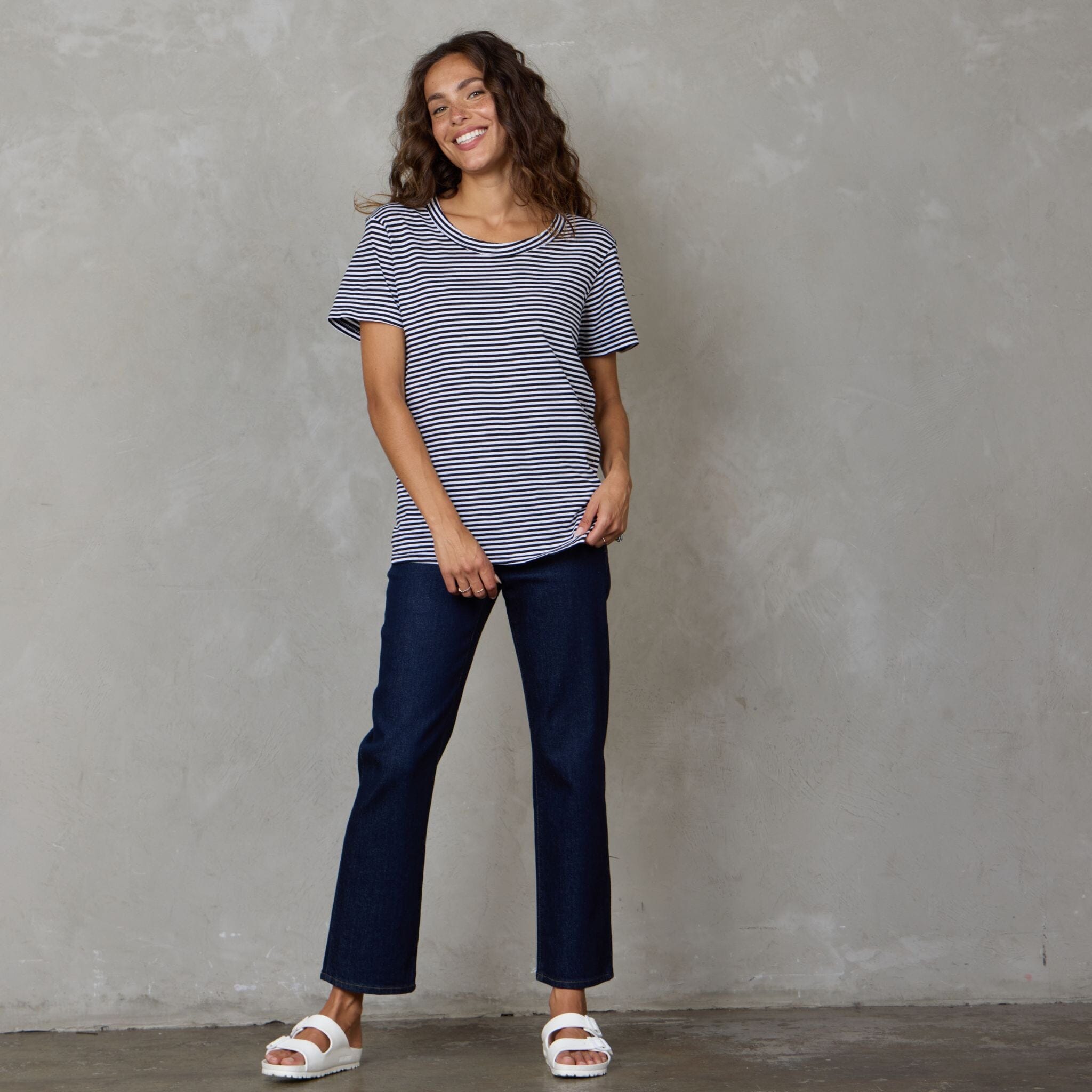 Super Relaxed Organic Cotton Tee Black Fine Stripe Tee Shirt Organic Crew