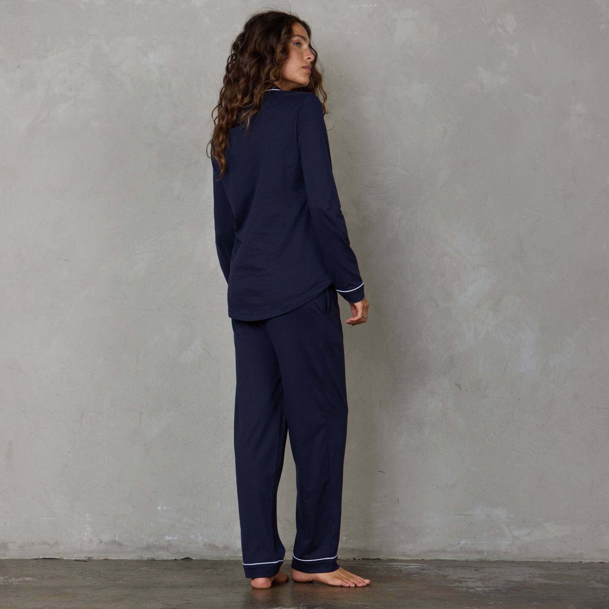 Portsea Long Sleeve Organic Cotton PJ Set Navy pj's Organic Crew