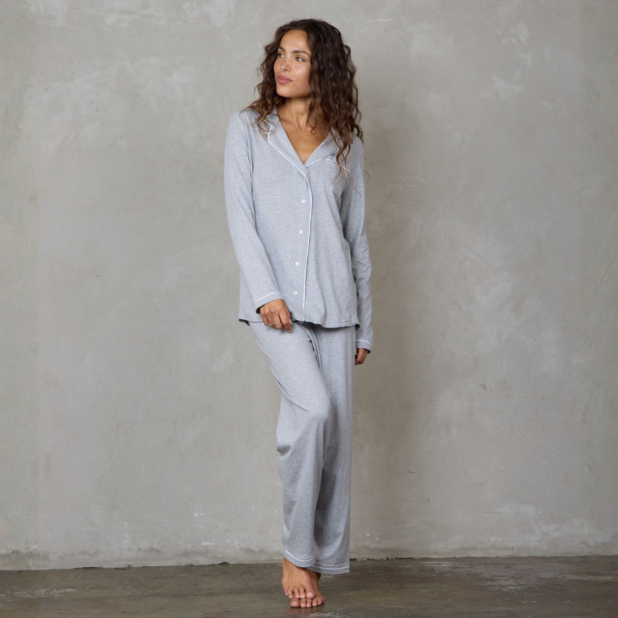 Portsea Long Sleeve Organic Cotton PJ Set Grey Marle pj's Organic Crew