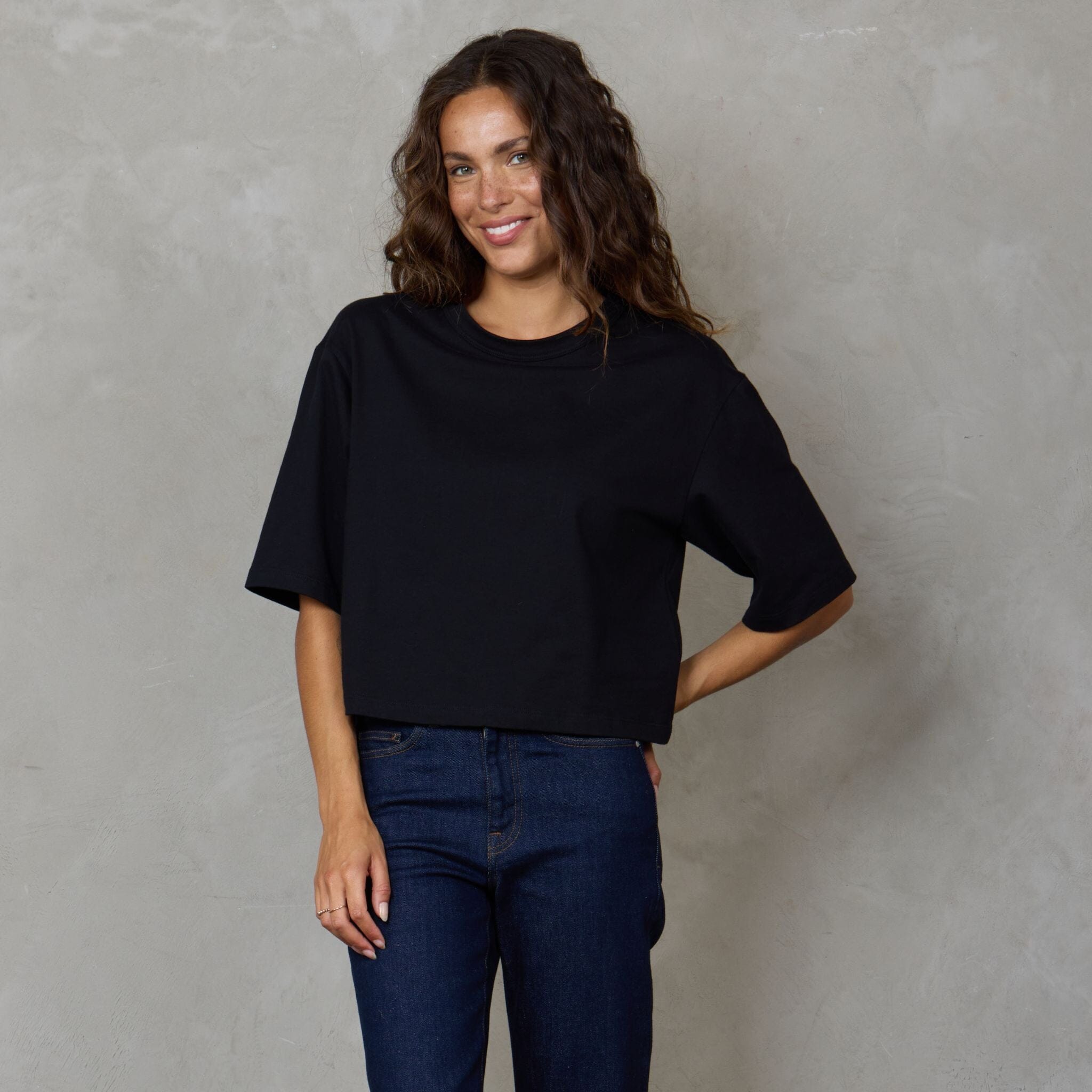 Luna Organic Cotton Cropped Tee Black Tee Shirt Organic Crew