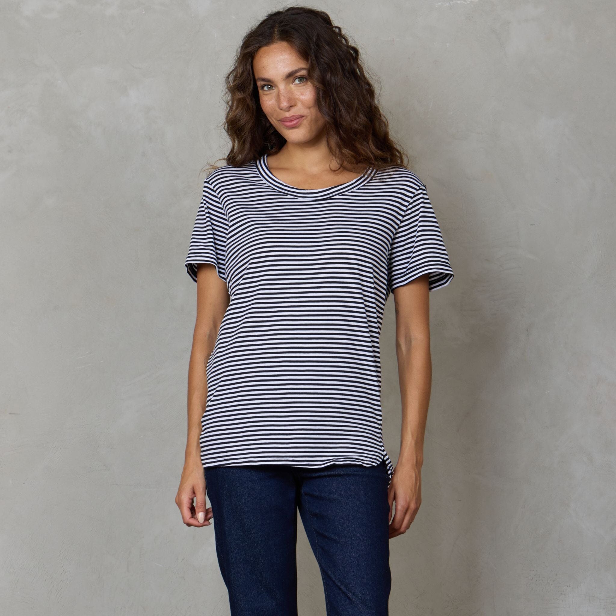 Super Relaxed Organic Cotton Tee Black Fine Stripe Tee Shirt Organic Crew