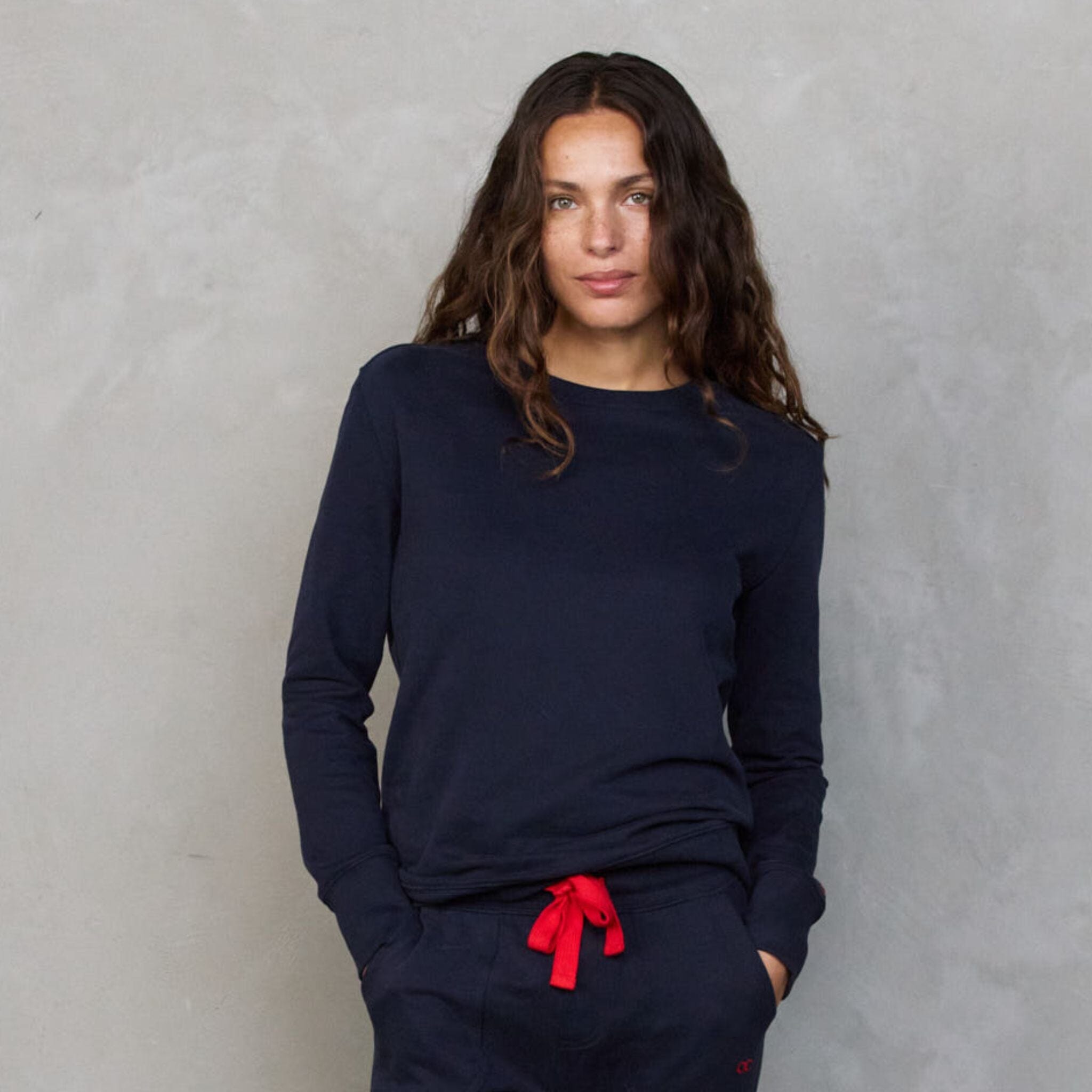 Chloe Lux Touch Sweater Navy pants Organic Crew