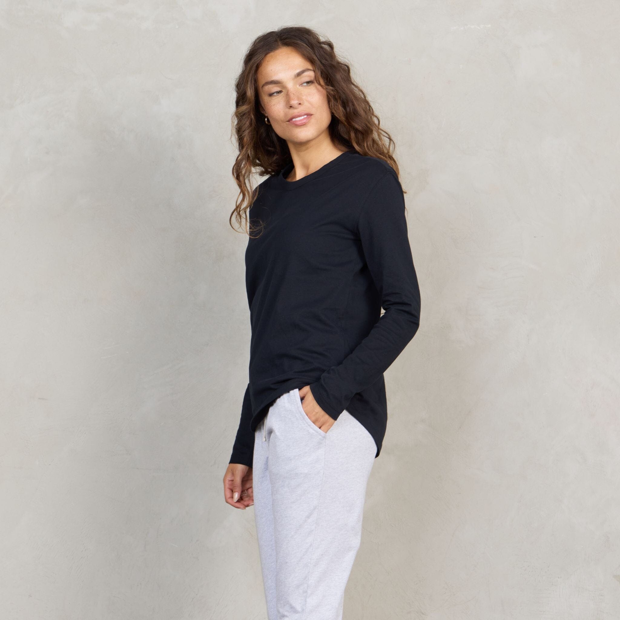 Lily Organic Cotton Long Sleeve Tee Black l/s tee Organic Crew