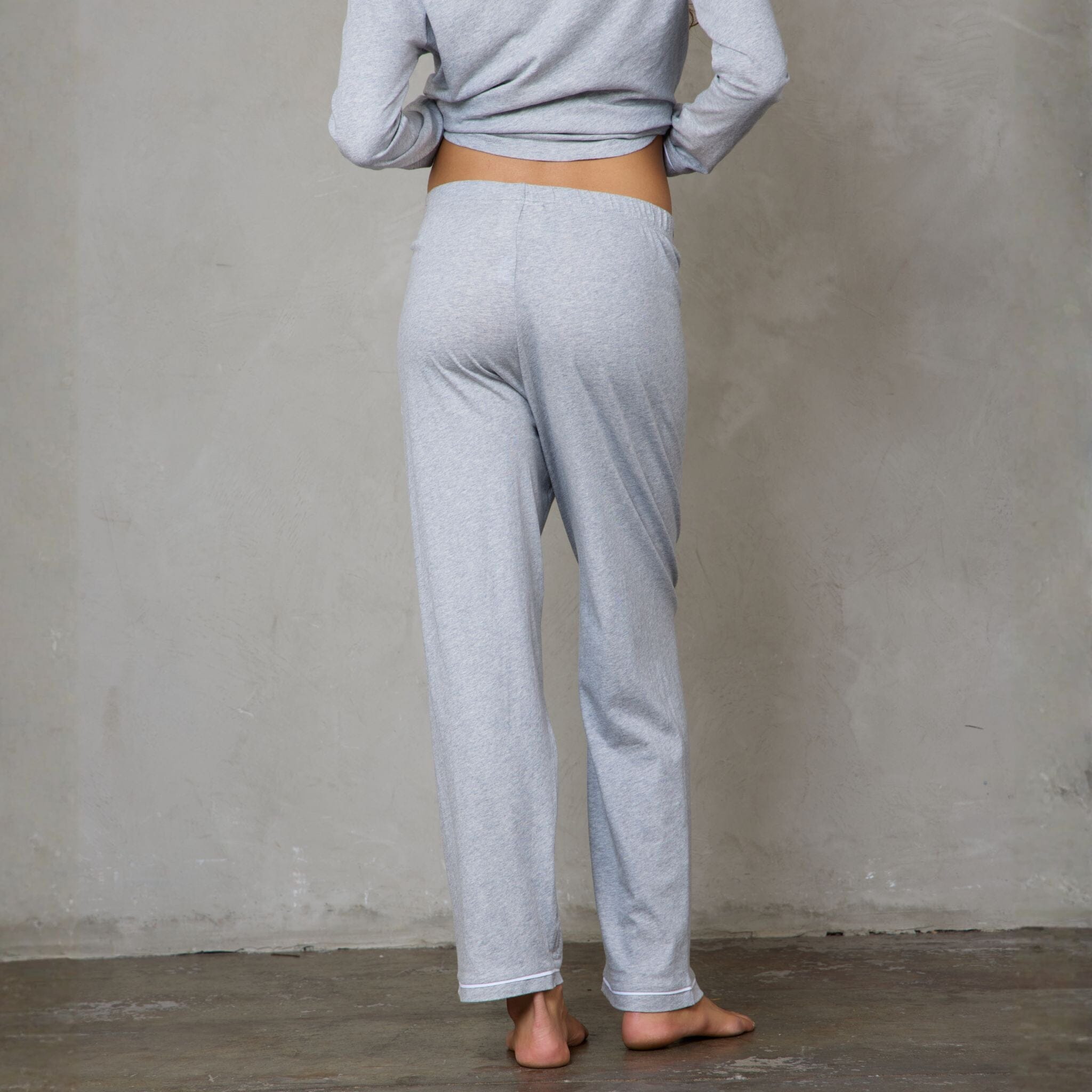 Portsea Long Sleeve Organic Cotton PJ Set Grey Marle pj's Organic Crew