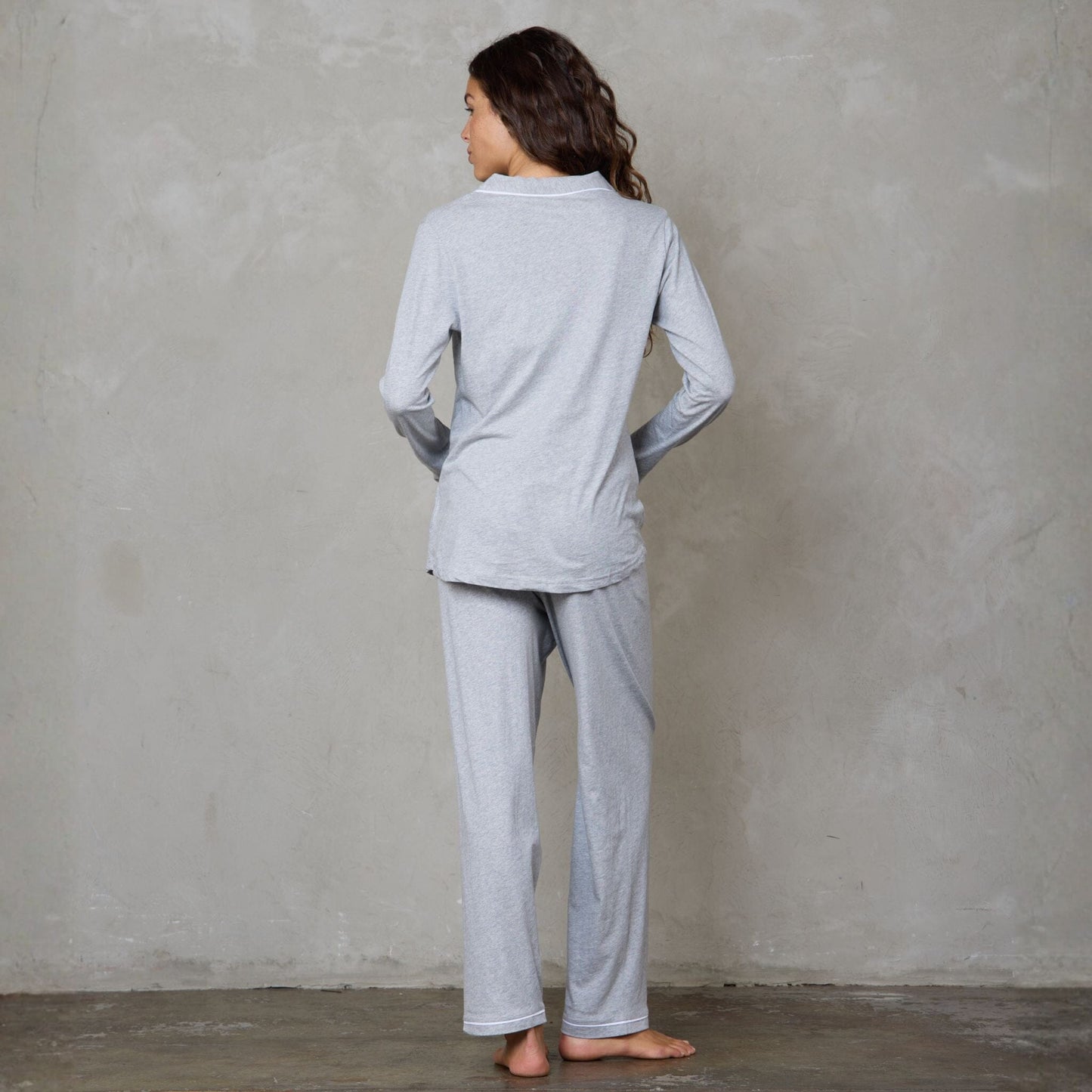 Portsea Long Sleeve Organic Cotton PJ Set Grey Marle pj's Organic Crew