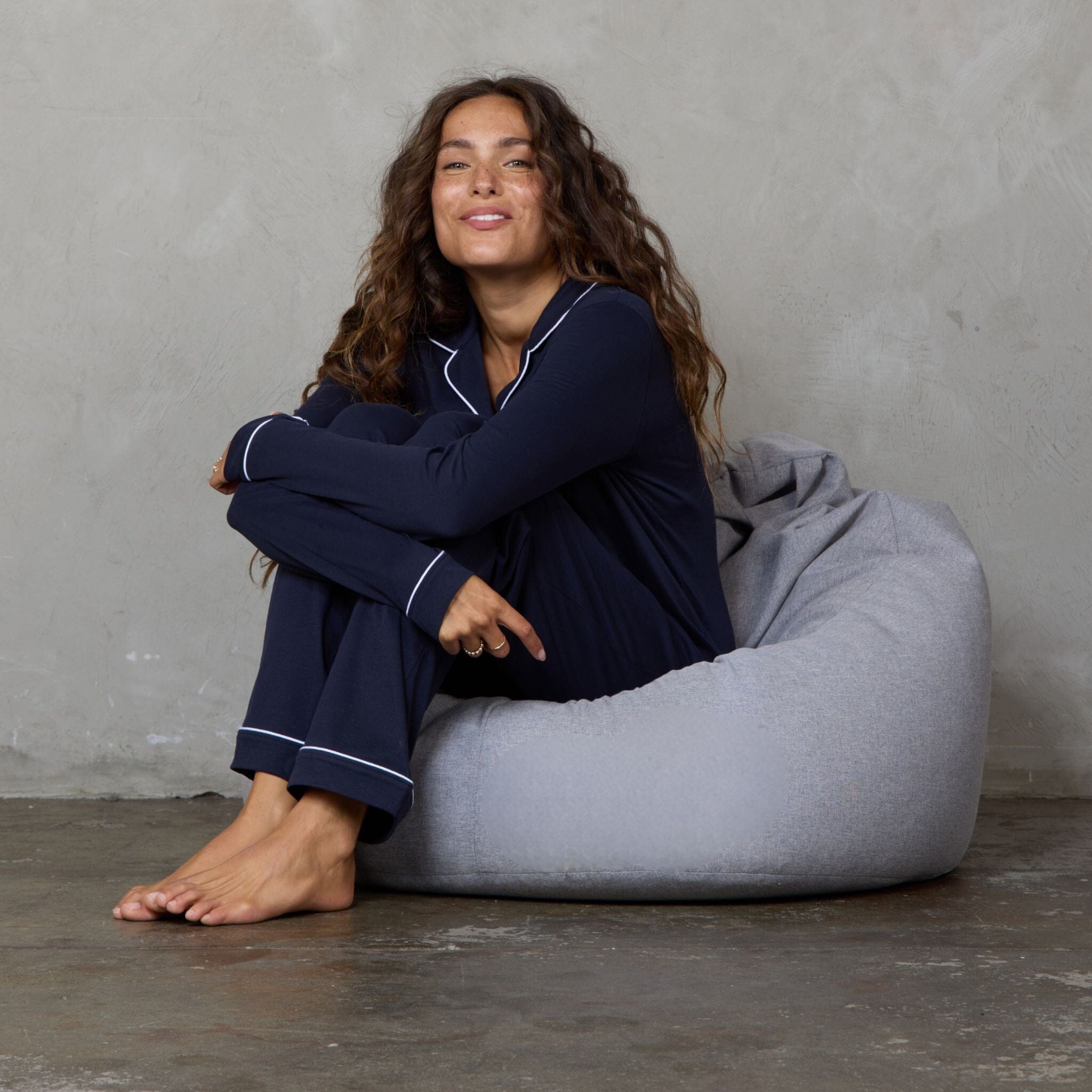 Portsea Long Sleeve Organic Cotton PJ Set Navy pj's Organic Crew