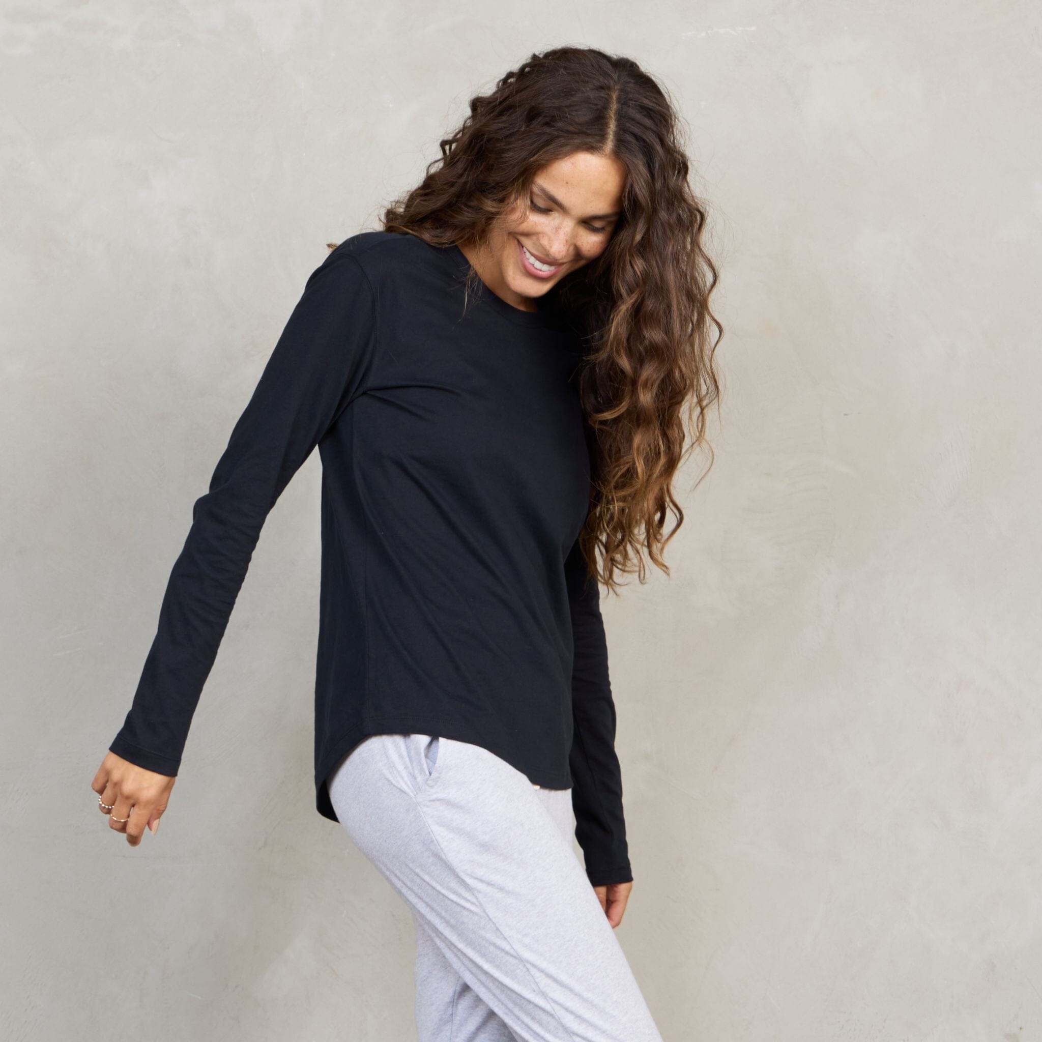 Lily Organic Cotton Long Sleeve Tee Black l/s tee Organic Crew