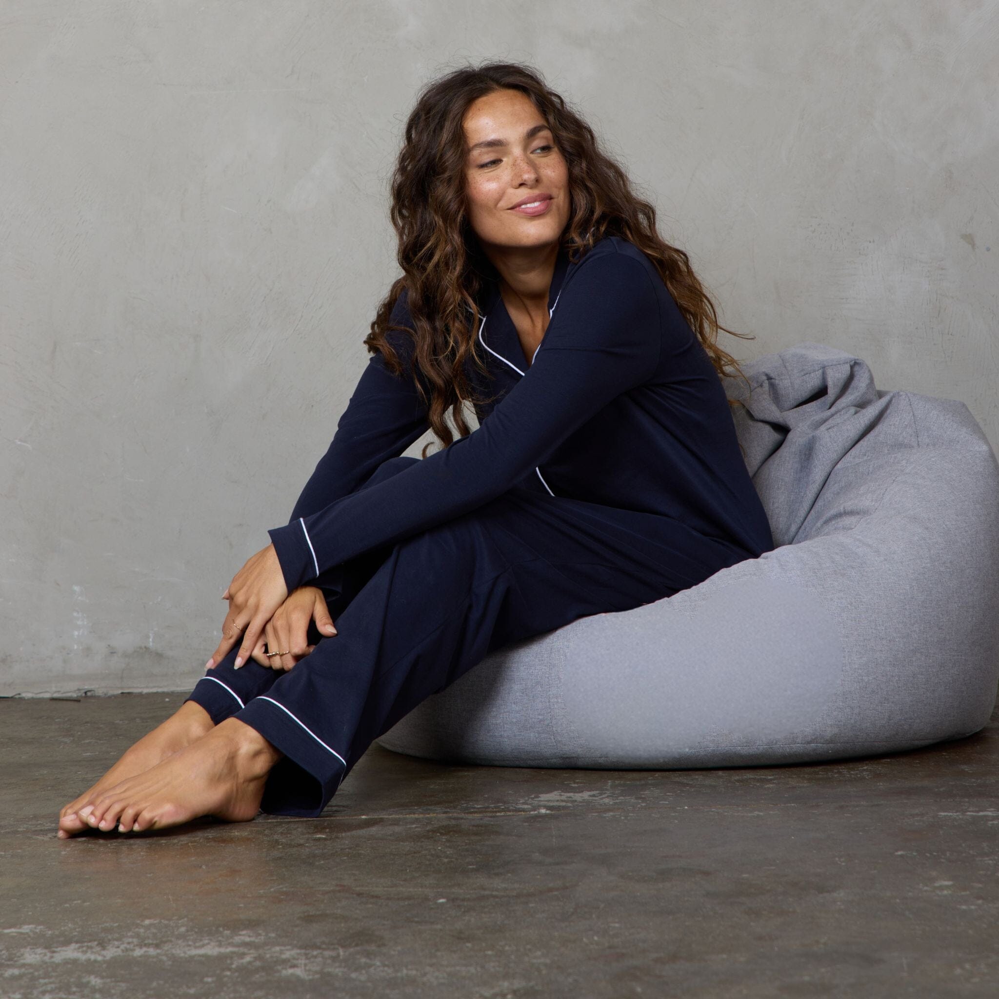 Portsea Long Sleeve Organic Cotton PJ Set Navy pj's Organic Crew