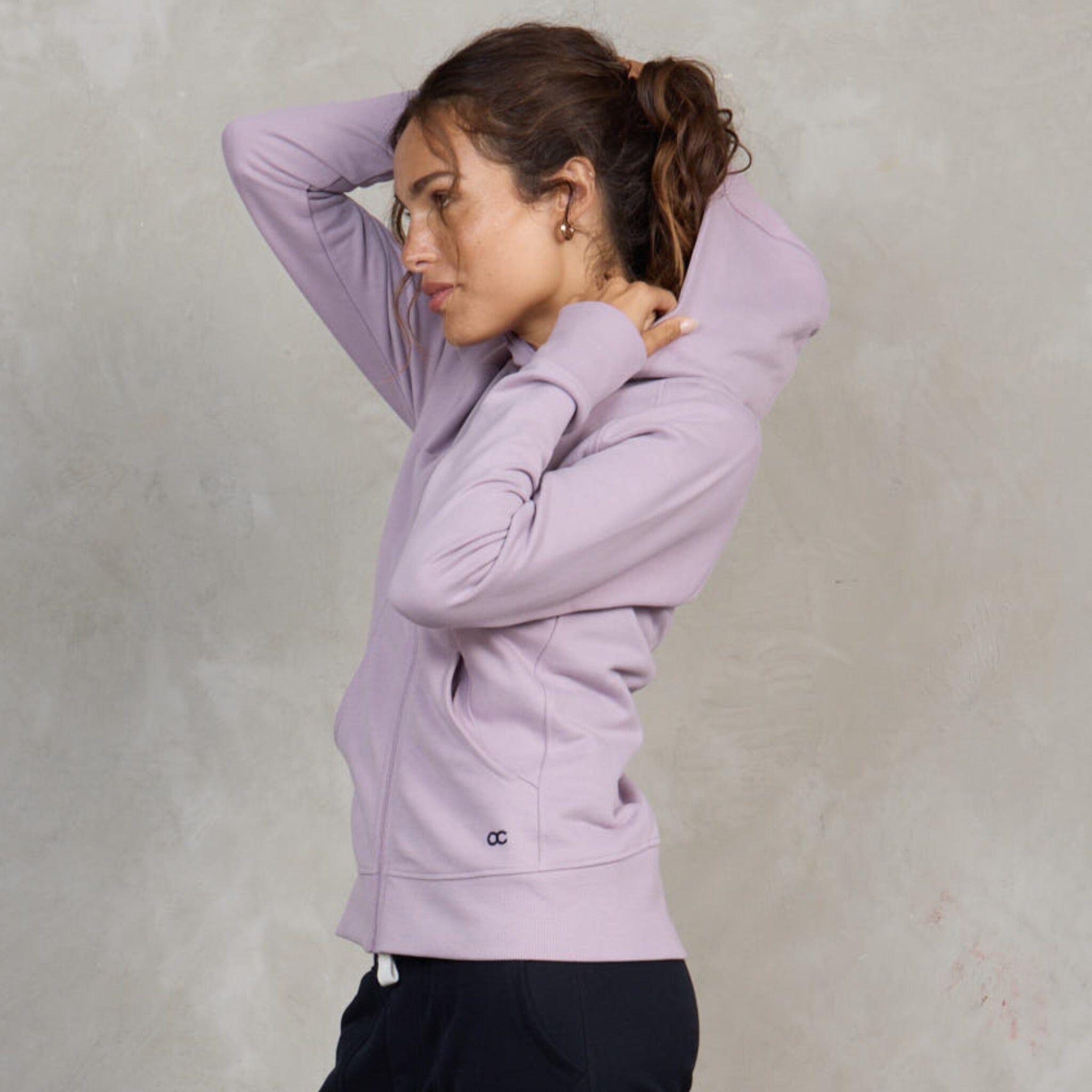 Chloe Zip Up Organic Cotton Lux Touch Hoodie Dusty Rose pants Organic Crew