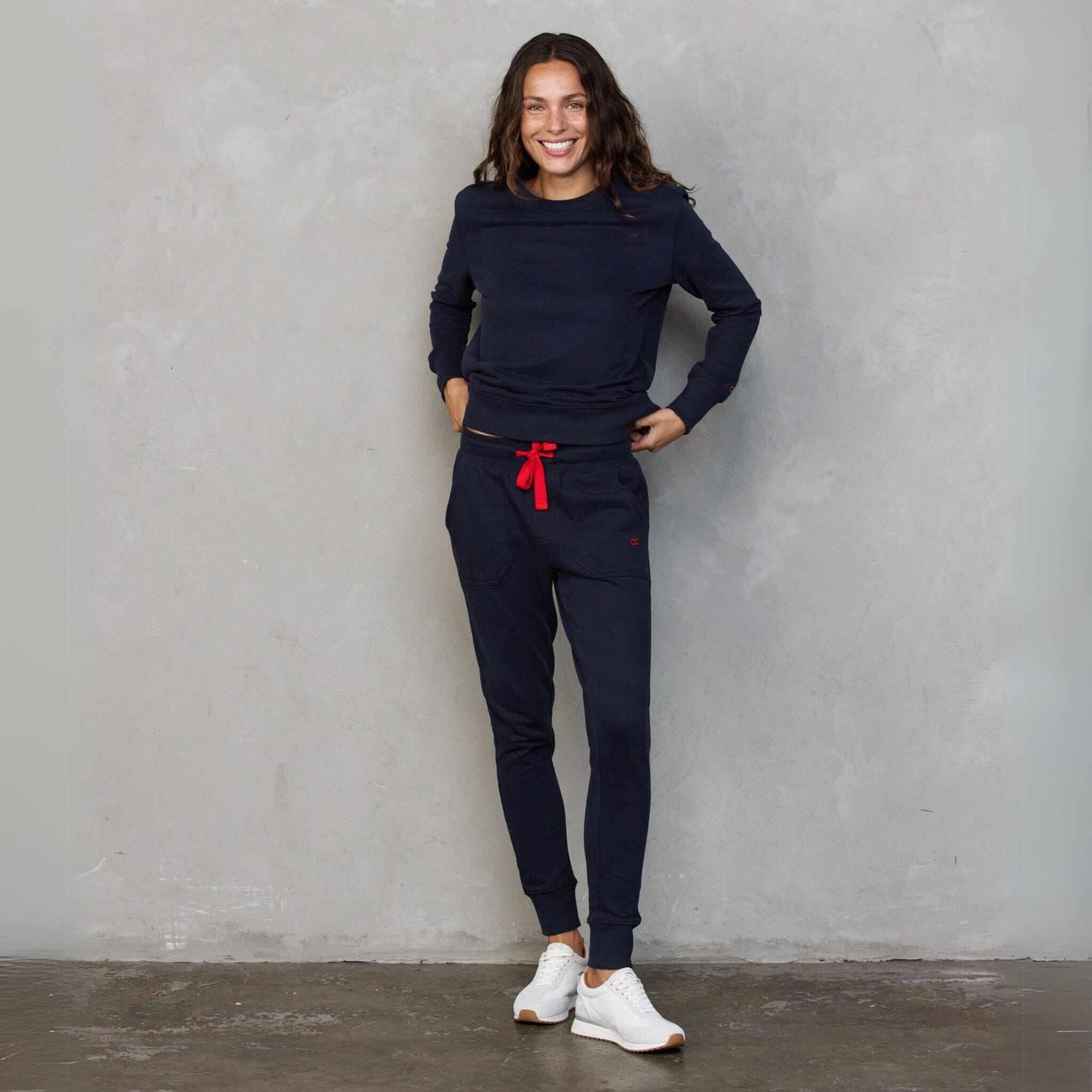 Chloe Lux Sweater Navy pants Organic Crew