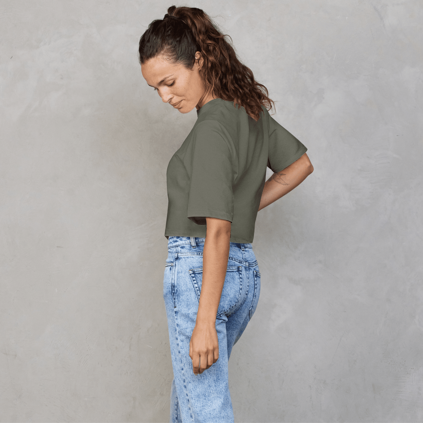 Luna Cropped Tee Khaki Tee Shirt Organic Crew