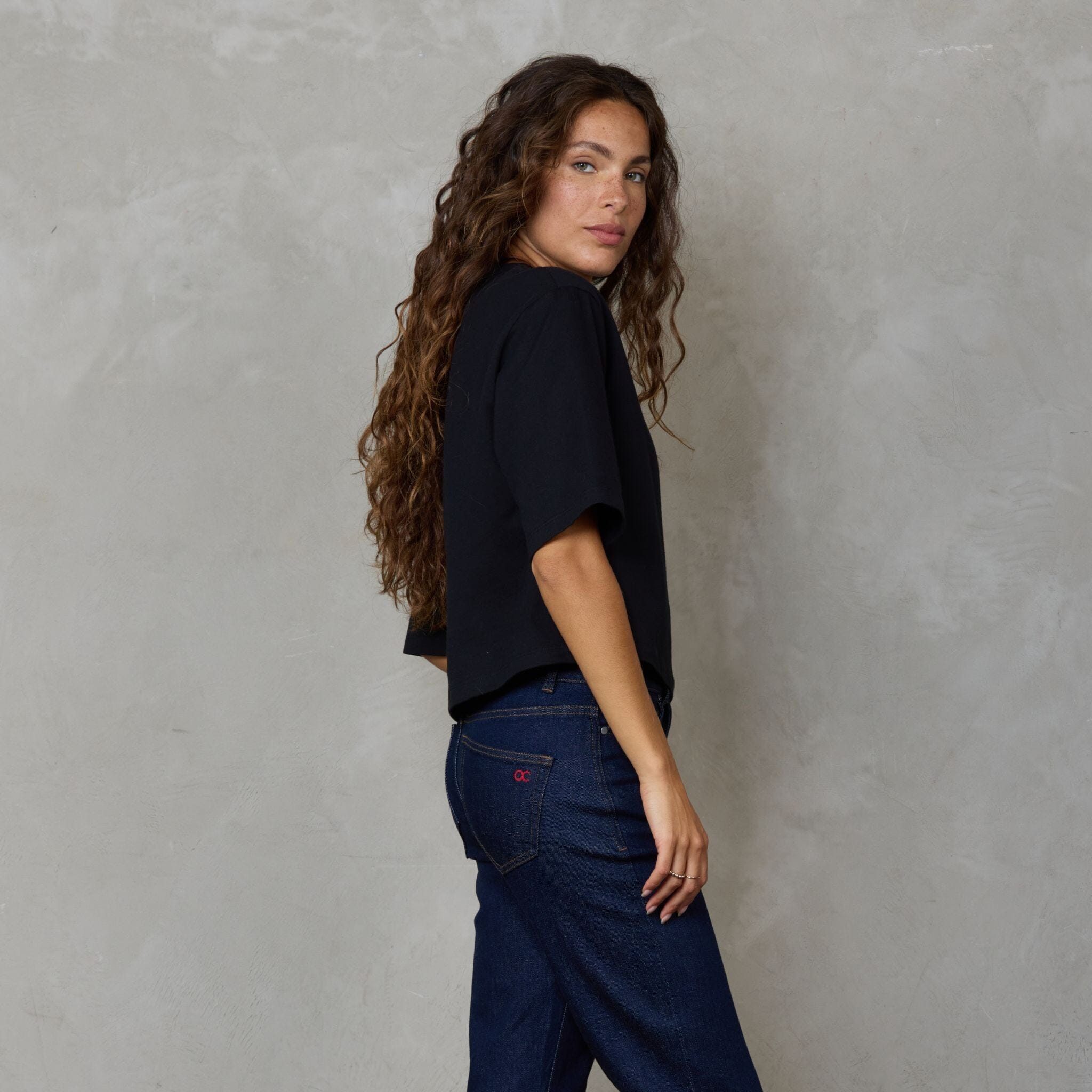 Luna Organic Cotton Cropped Tee Black Tee Shirt Organic Crew