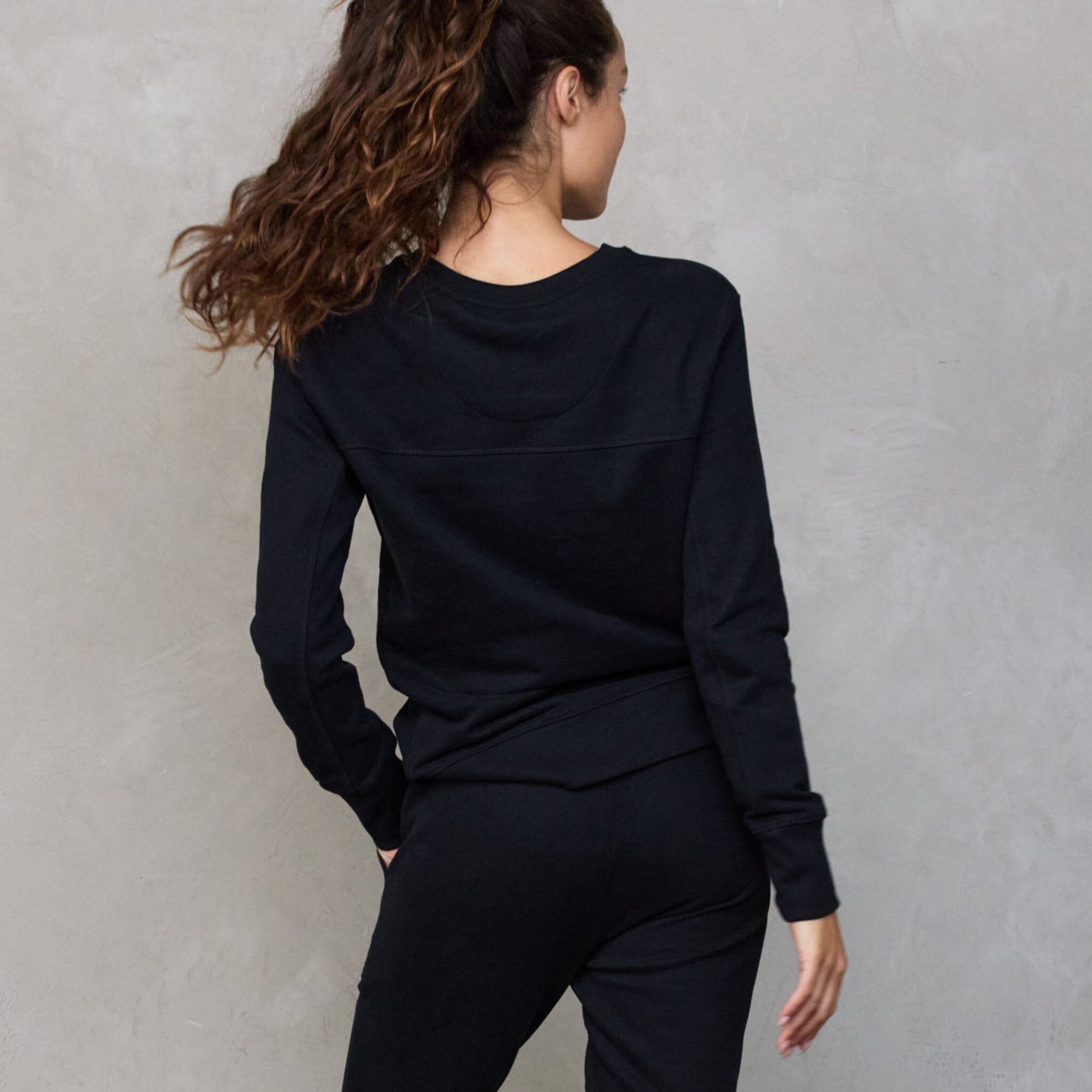 Chloe Lux Touch Sweater Black pants Organic Crew