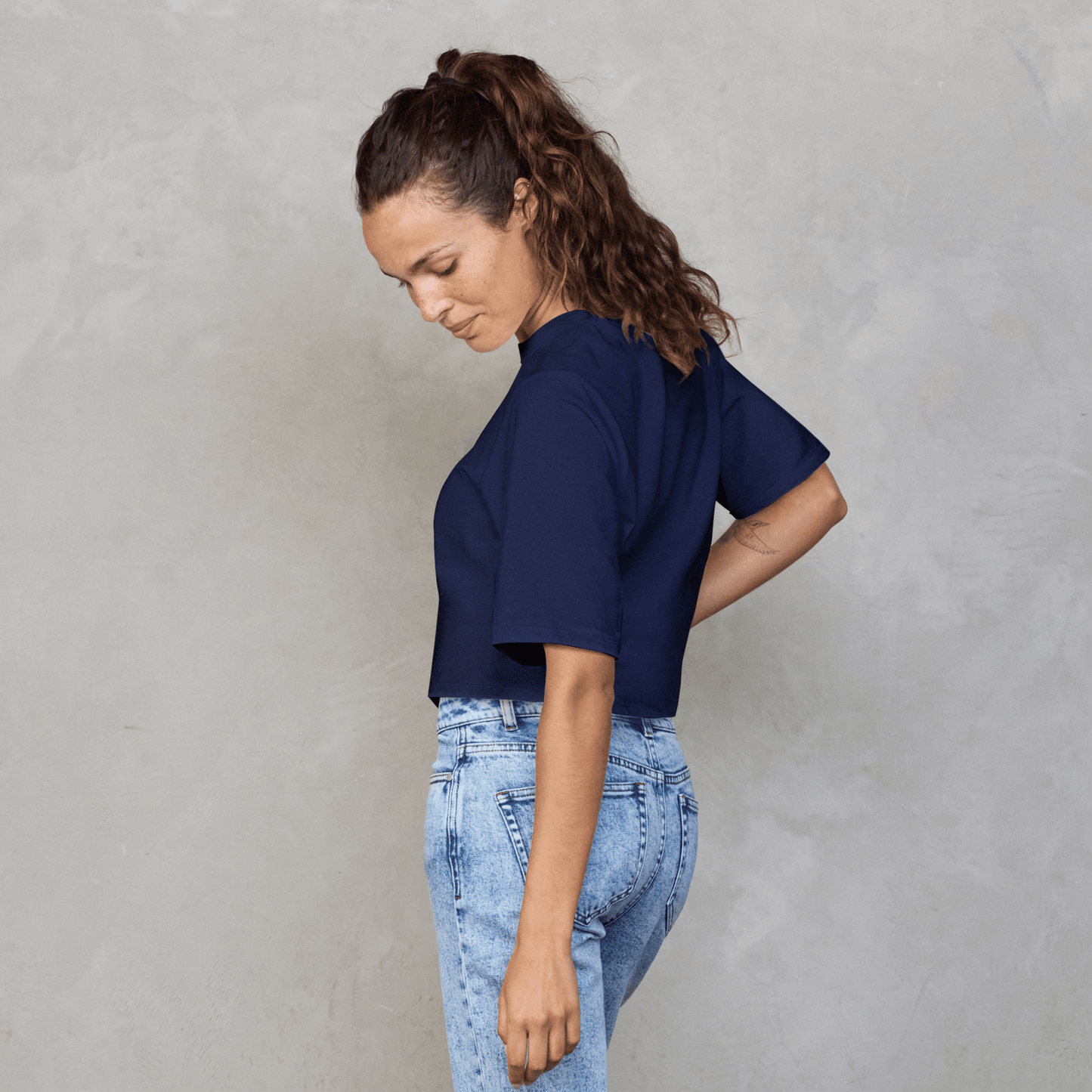 Luna Cropped Tee Navy Tee Shirt Organic Crew