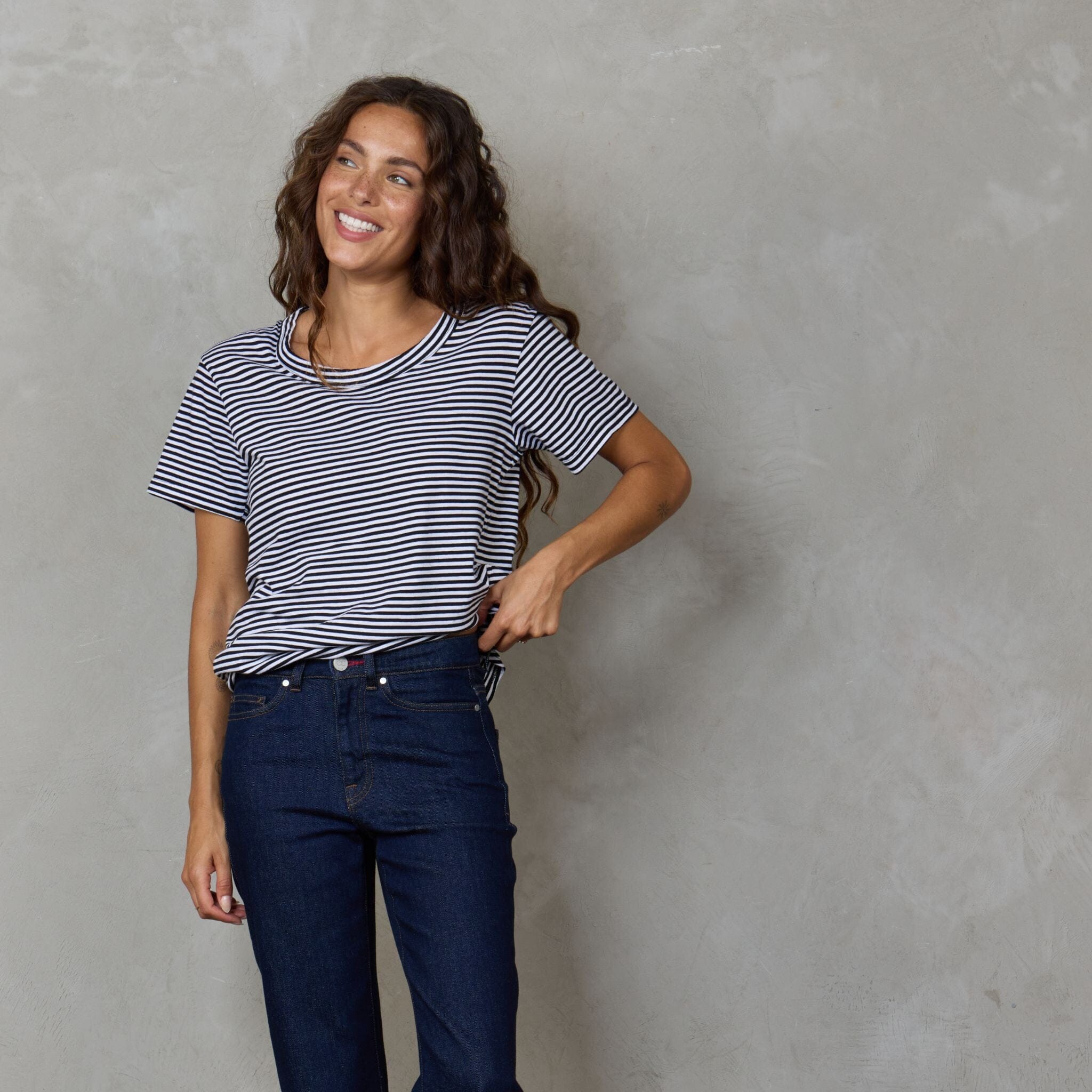 Super Relaxed Organic Cotton Tee Black Fine Stripe Tee Shirt Organic Crew