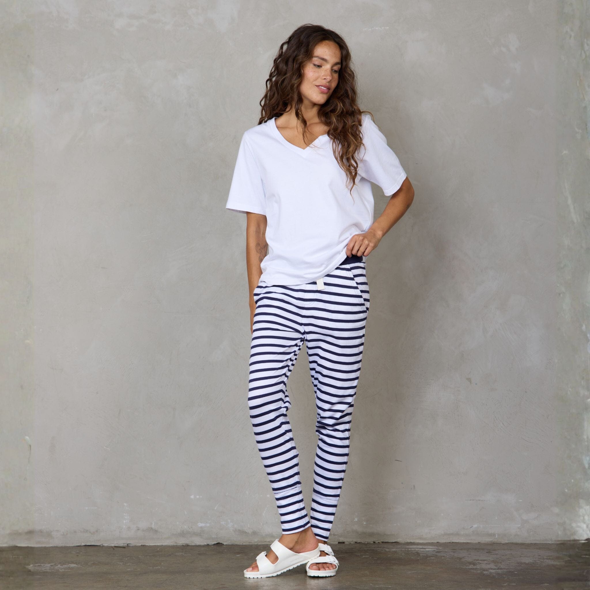 Lounge Pant Organic Cotton Navy & White Stripe pants Organic Crew