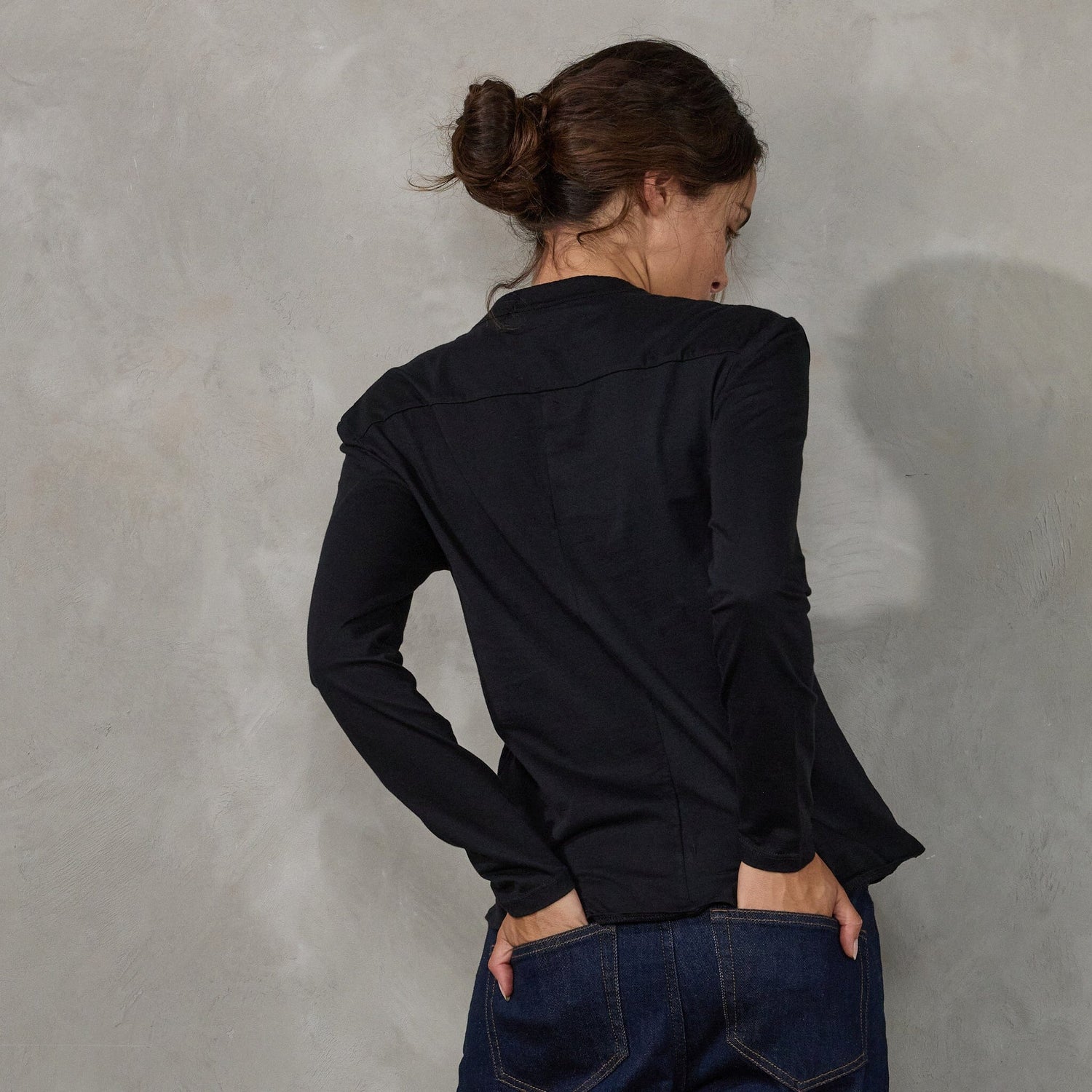 Button Through Shirt Black Shirt Organic Crew