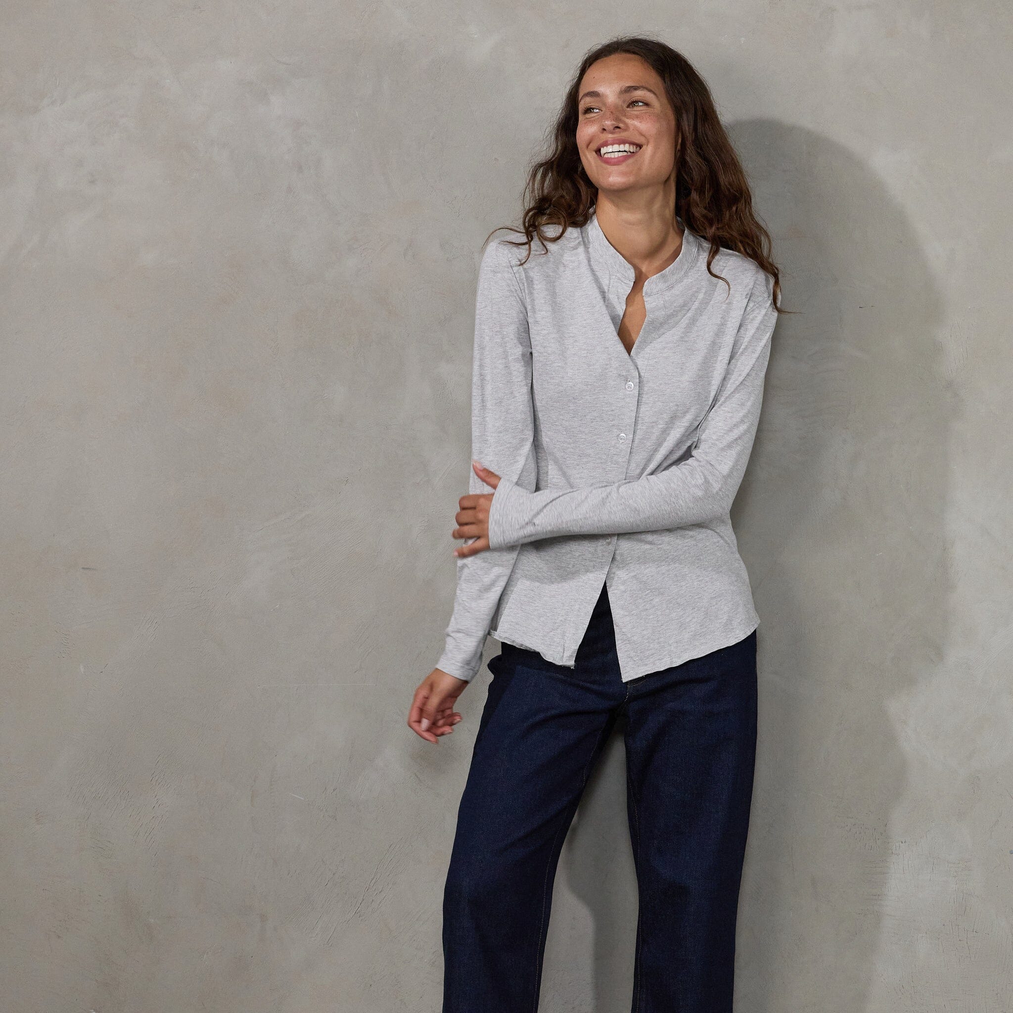 Button Through Shirt Grey Shirt Organic Crew