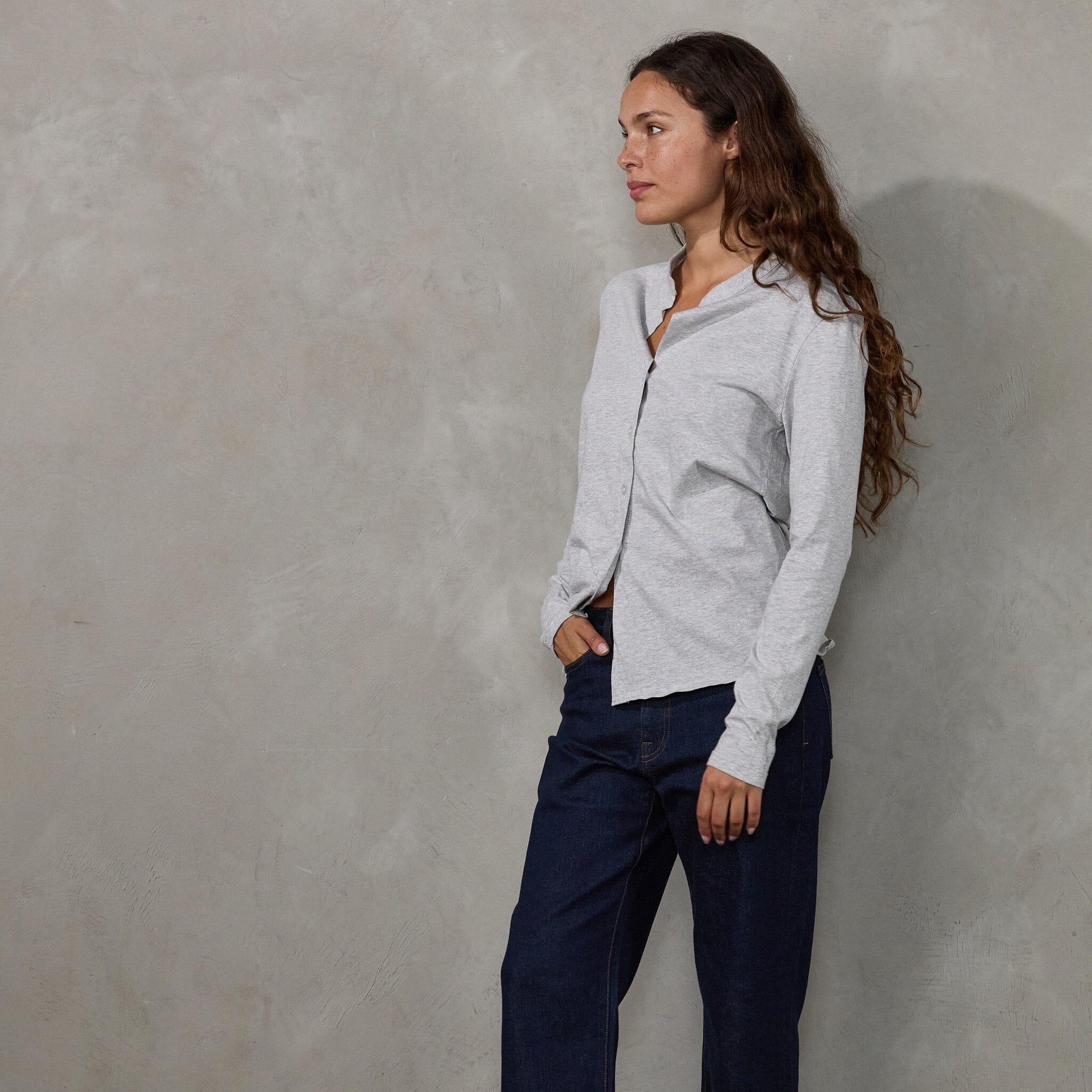 Button Through Shirt Grey Shirt Organic Crew