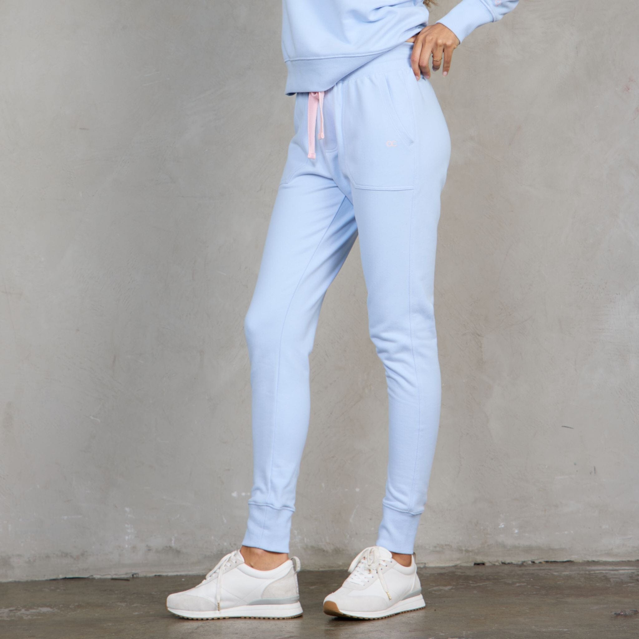 Chloe Organic Cotton Lux Touch Jogger Baby Blue pants Organic Crew