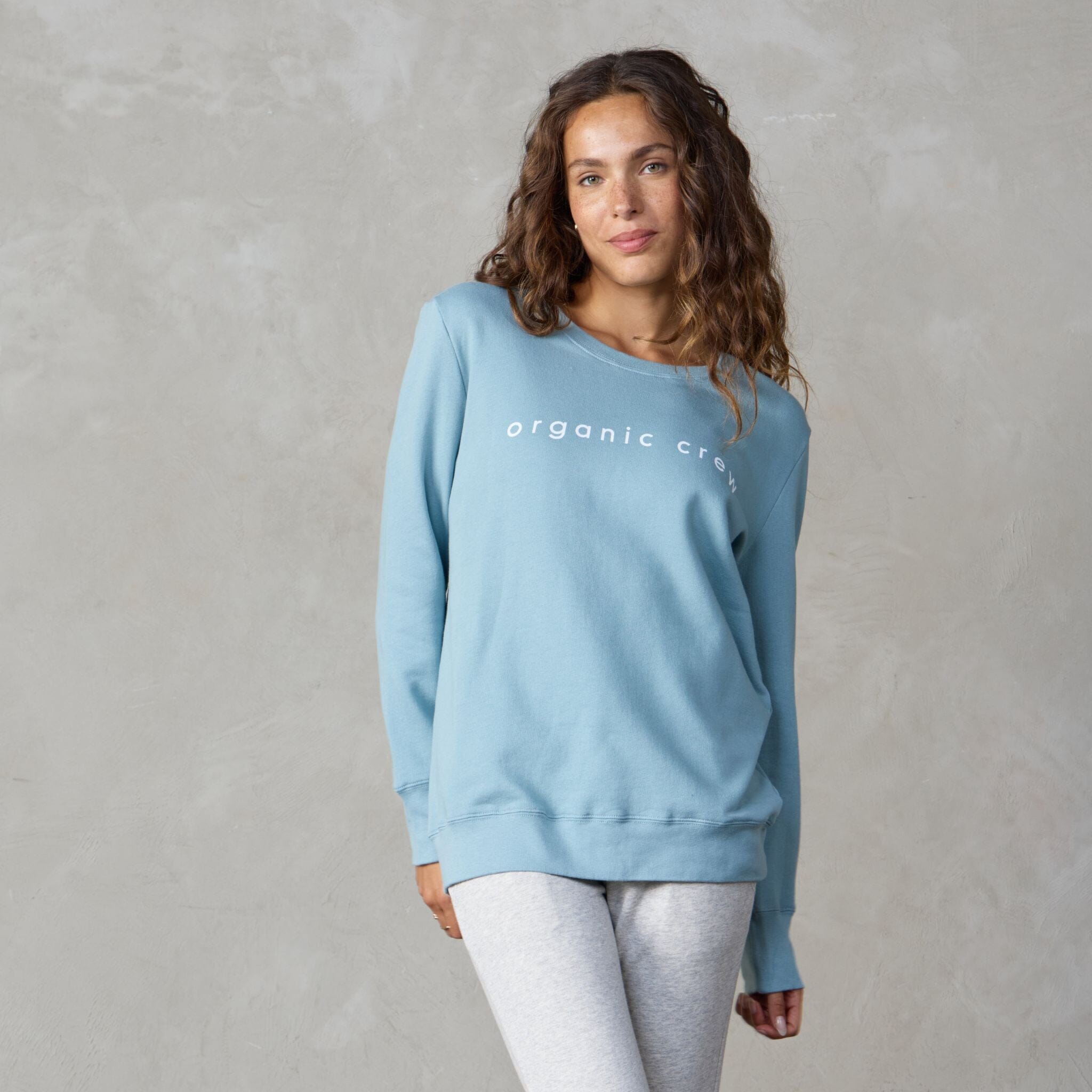 Boyfriend Organic Cotton Logo Sweater Steel Blue Sweater Organic Crew