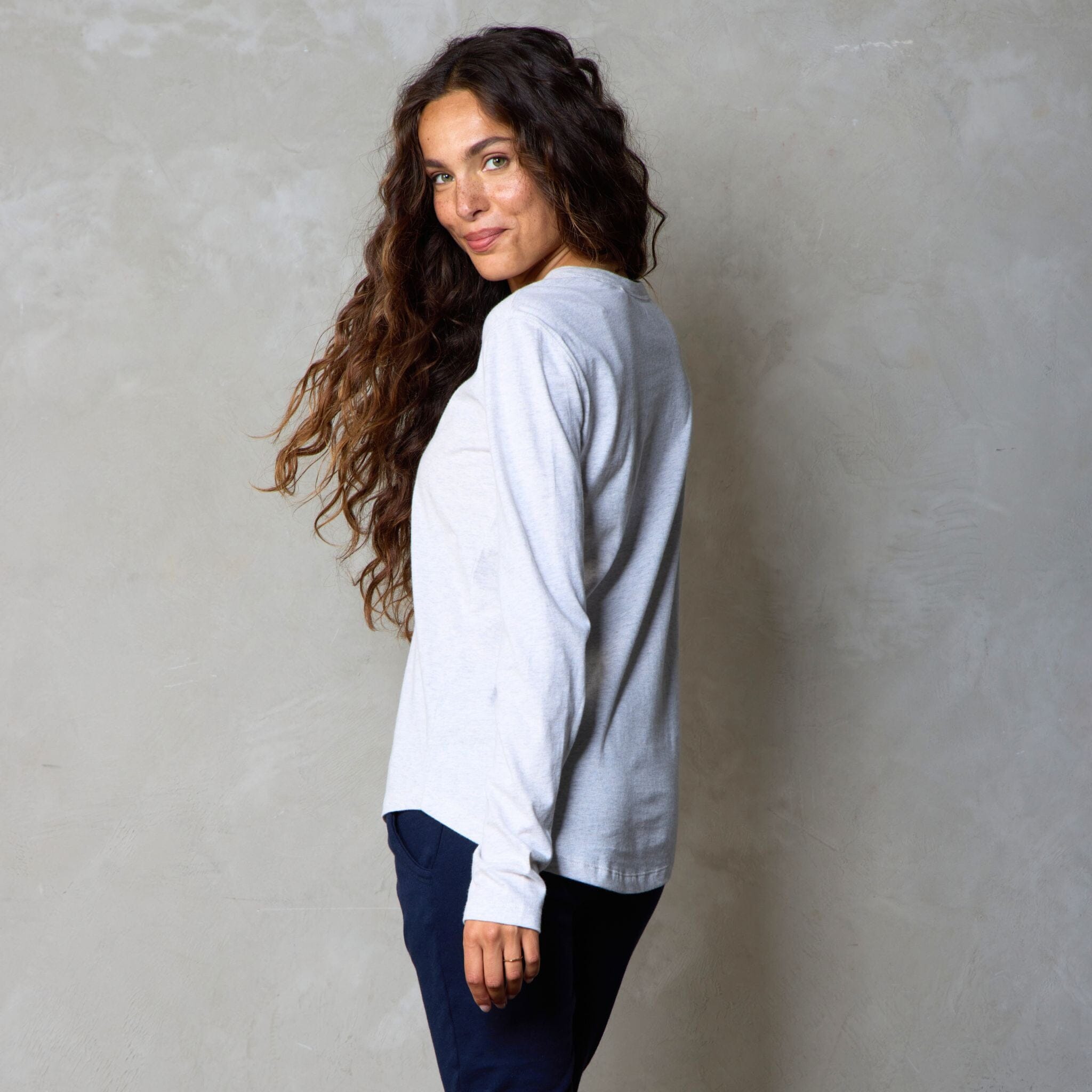 Lily Organic Cotton Long Sleeve Tee Grey Marle l/s tee Organic Crew