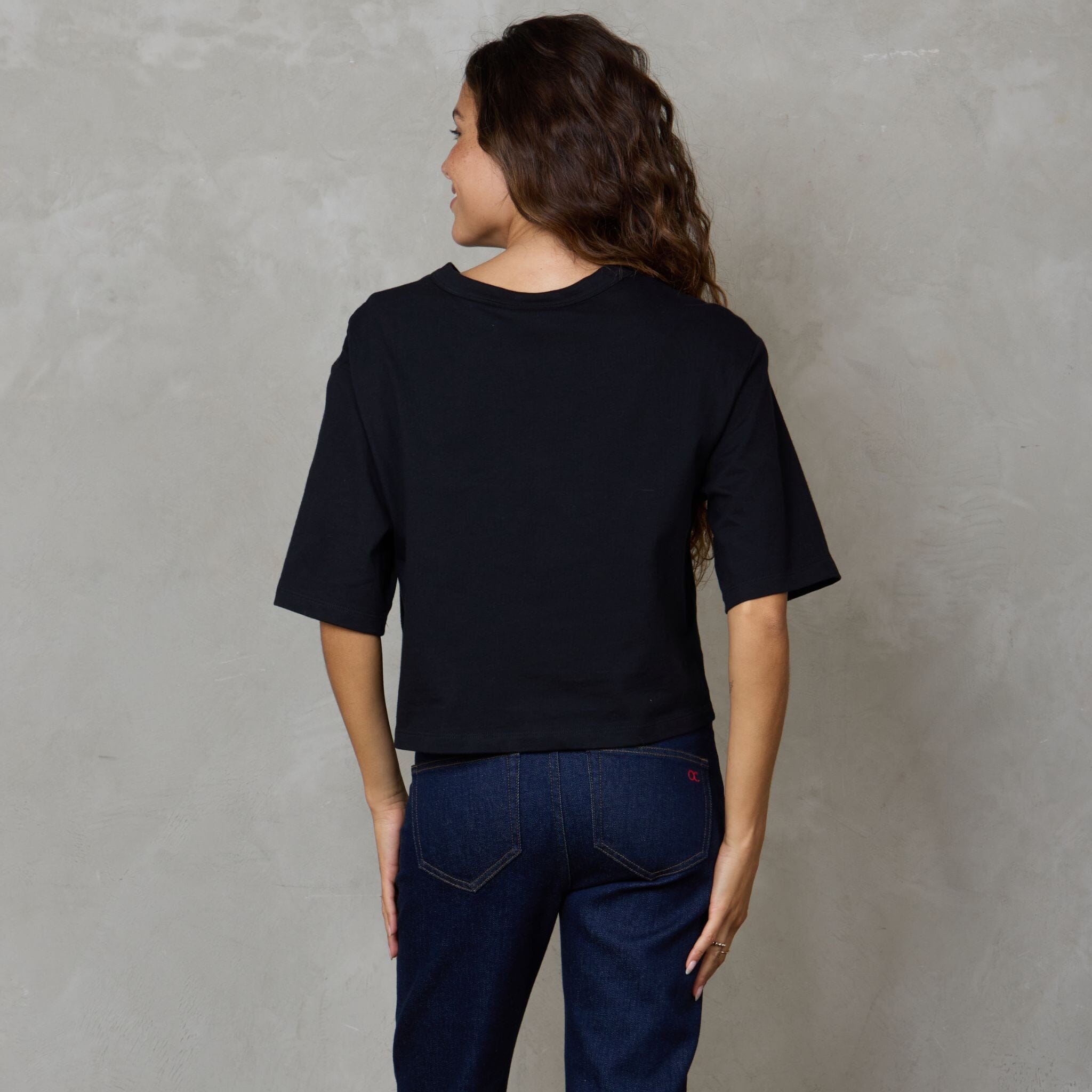 Luna Organic Cotton Cropped Tee Black Tee Shirt Organic Crew
