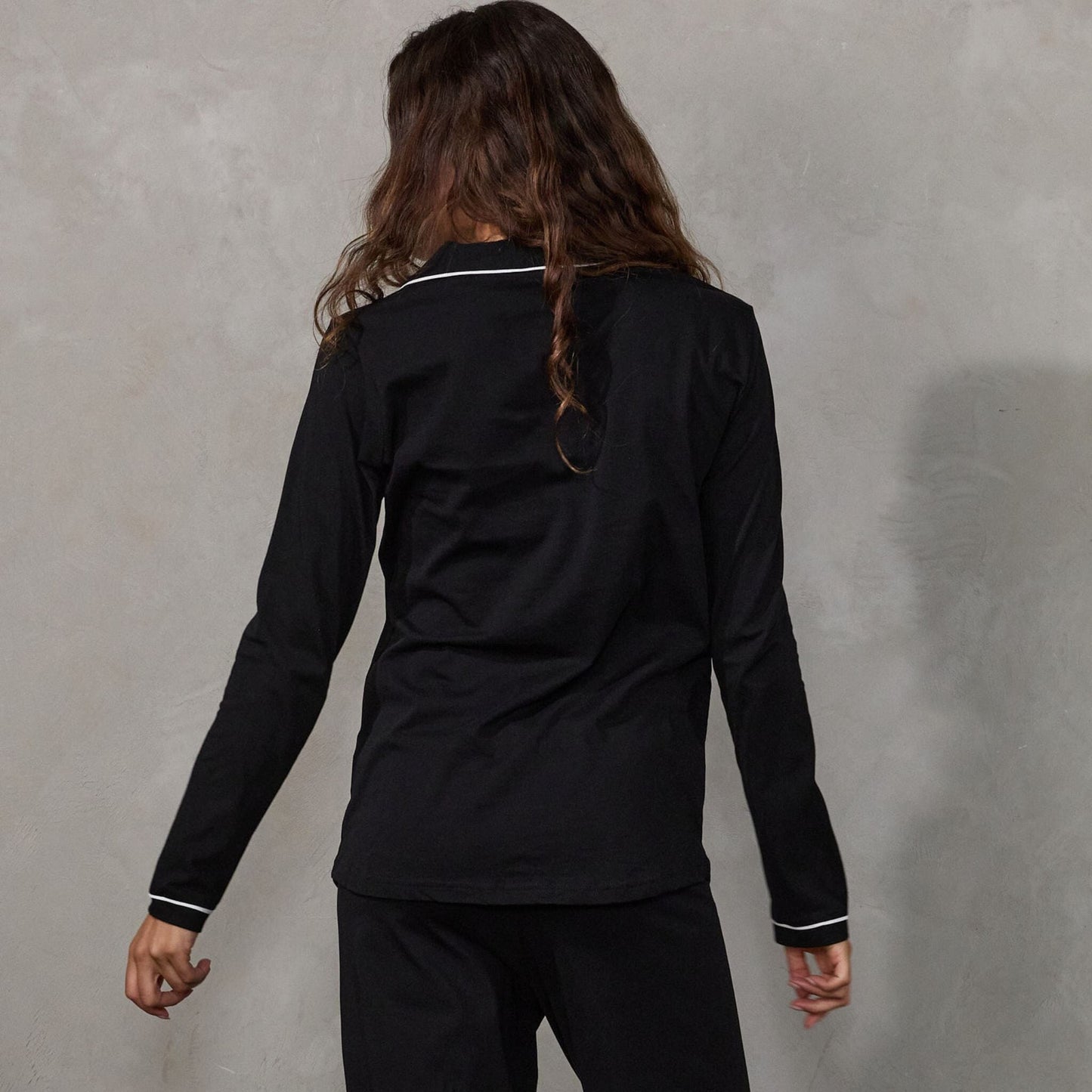 Portsea PJ Set Long Black PJs Organic Crew