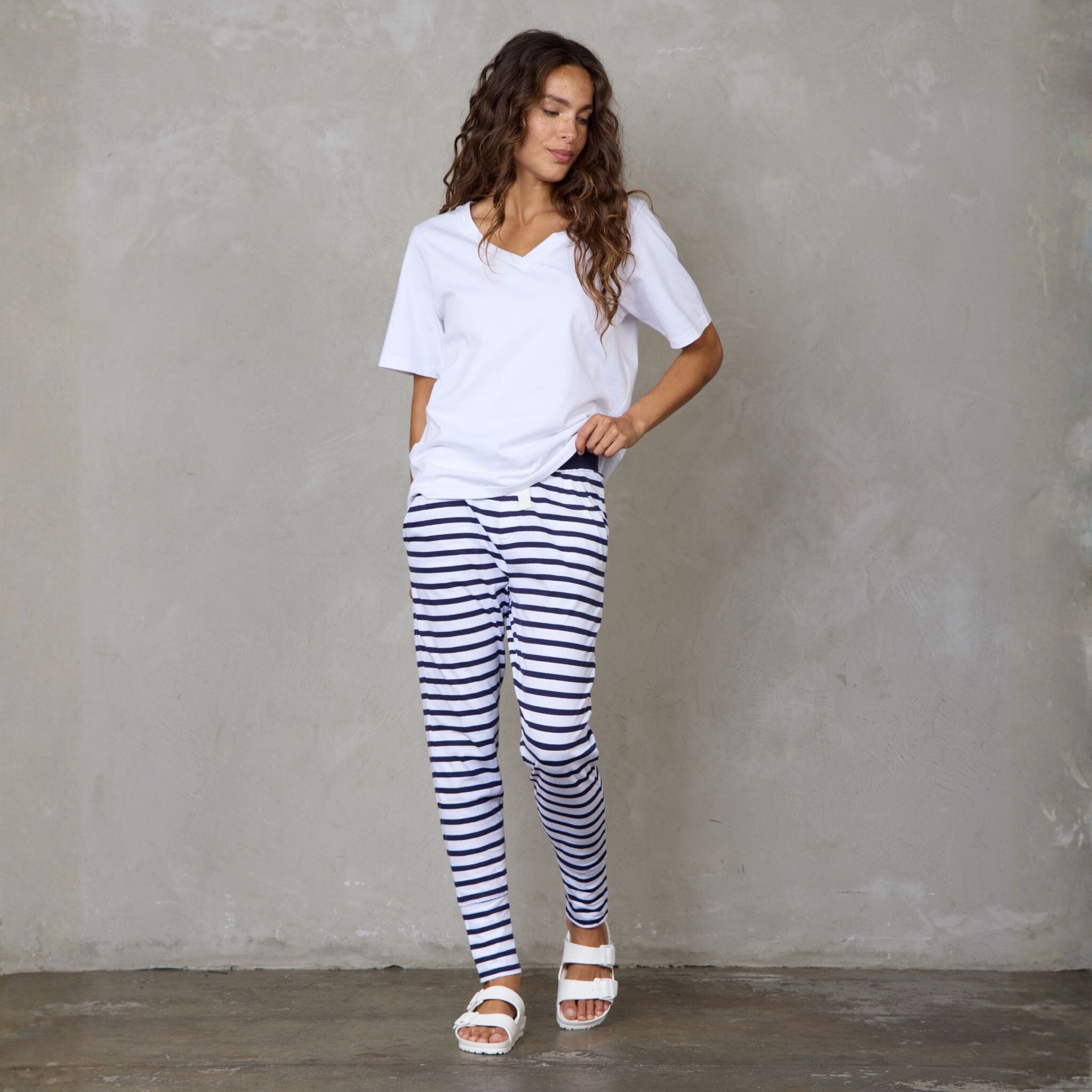 Lounge Pant Organic Cotton Navy & White Stripe pants Organic Crew