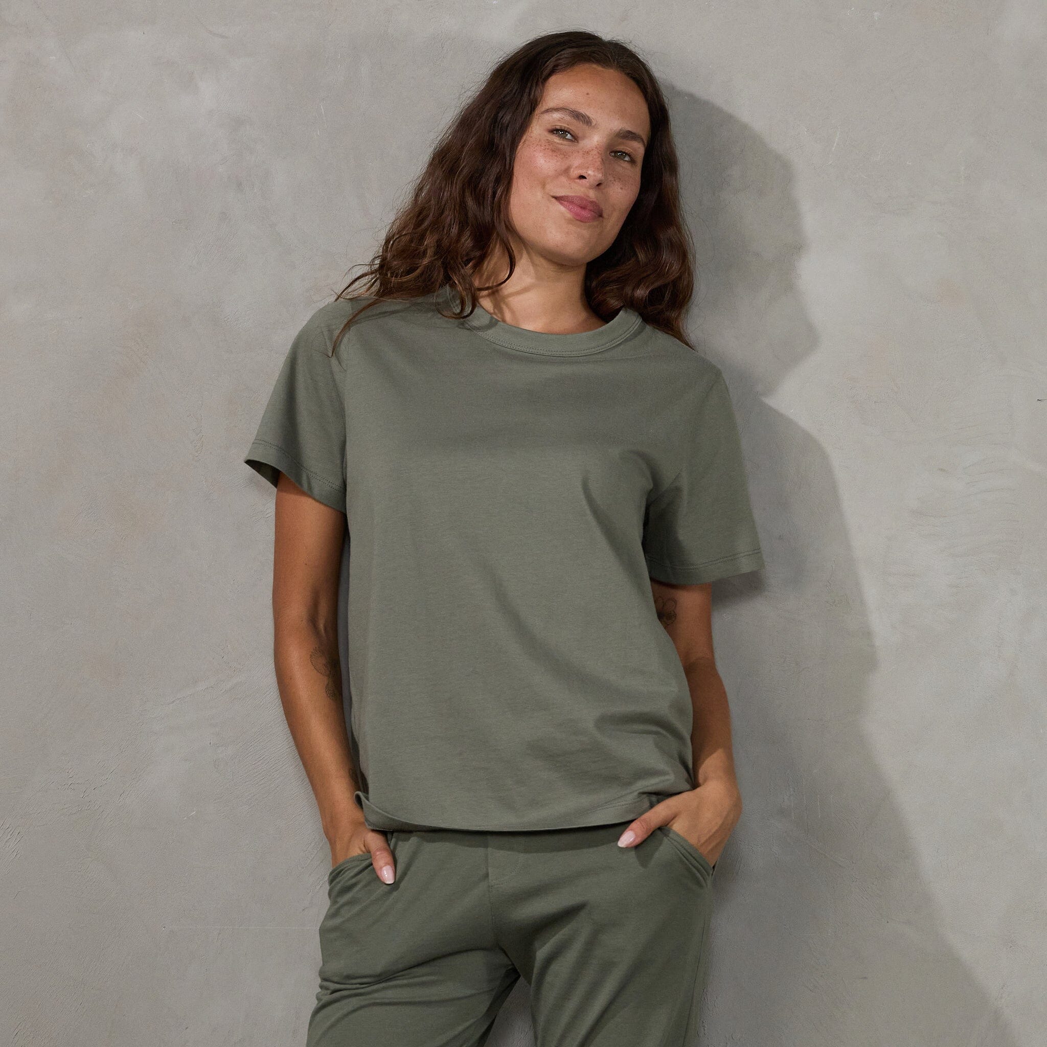Boyfriend Tee Khaki Tee Shirt Organic Crew