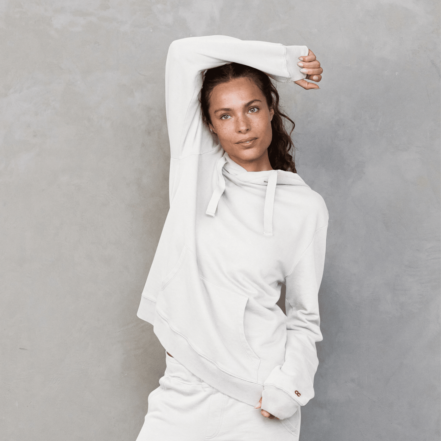 Slouchy Hoodie White with White Drawstring Sweater Organic Crew