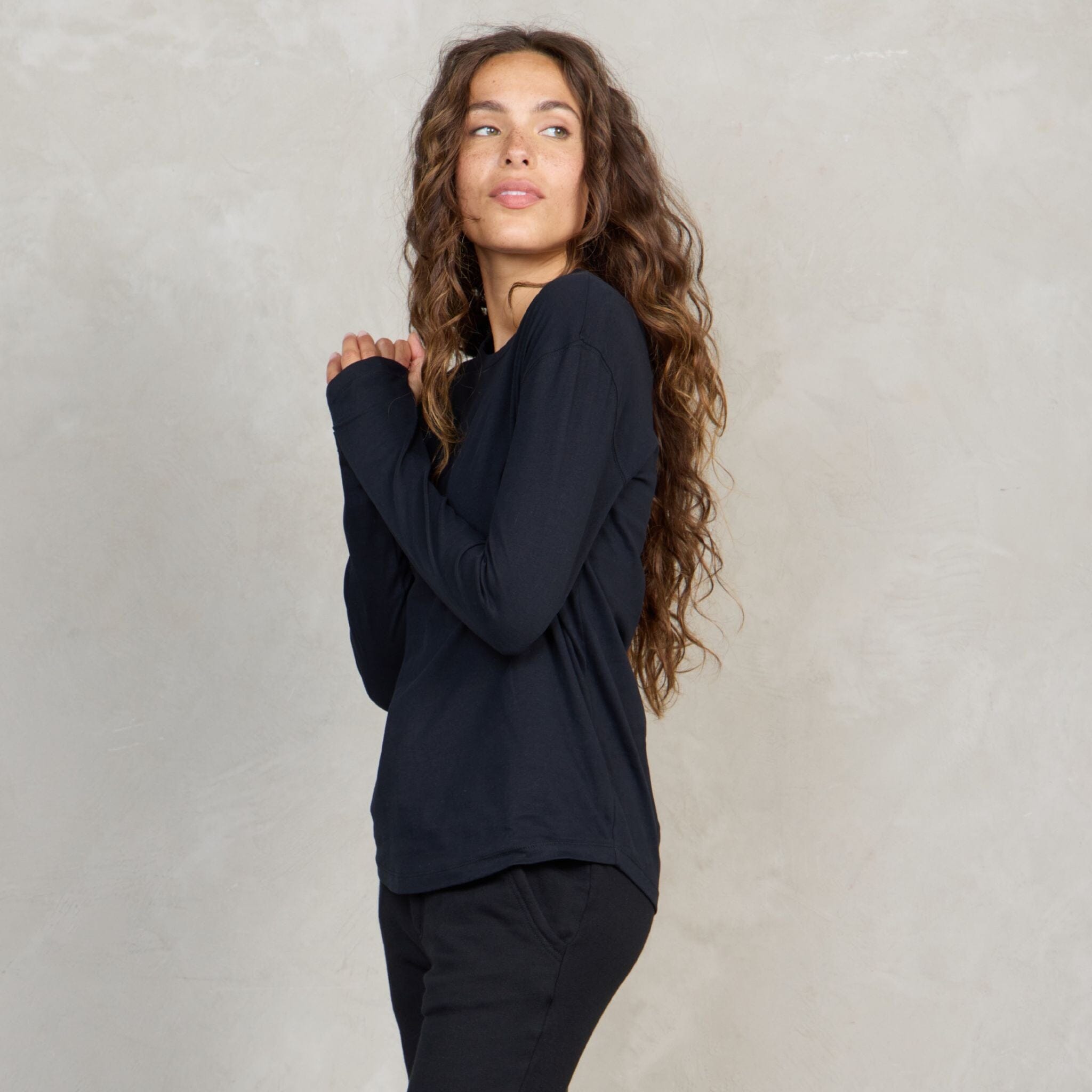 Lily Organic Cotton Long Sleeve Tee Black l/s tee Organic Crew