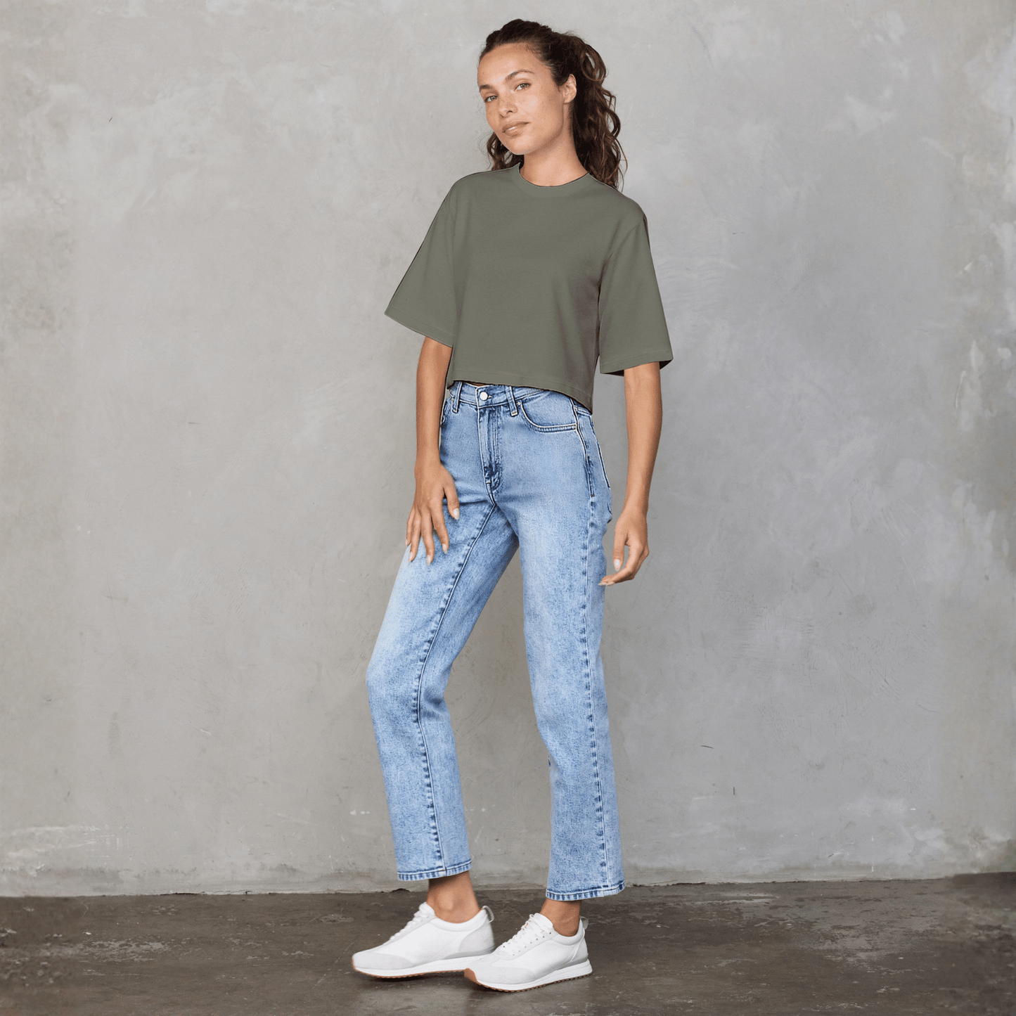 Luna Cropped Tee Khaki Tee Shirt Organic Crew