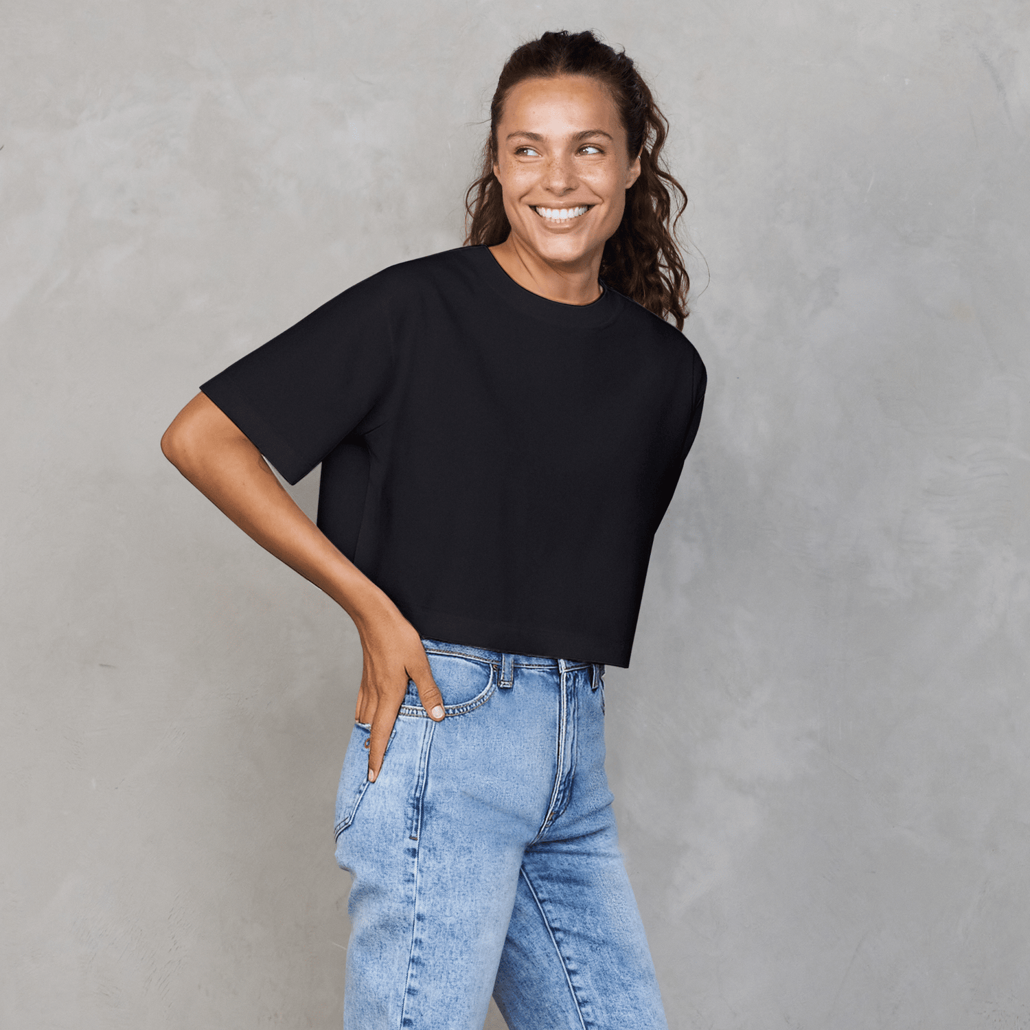 Luna Cropped Tee Black Tee Shirt Organic Crew