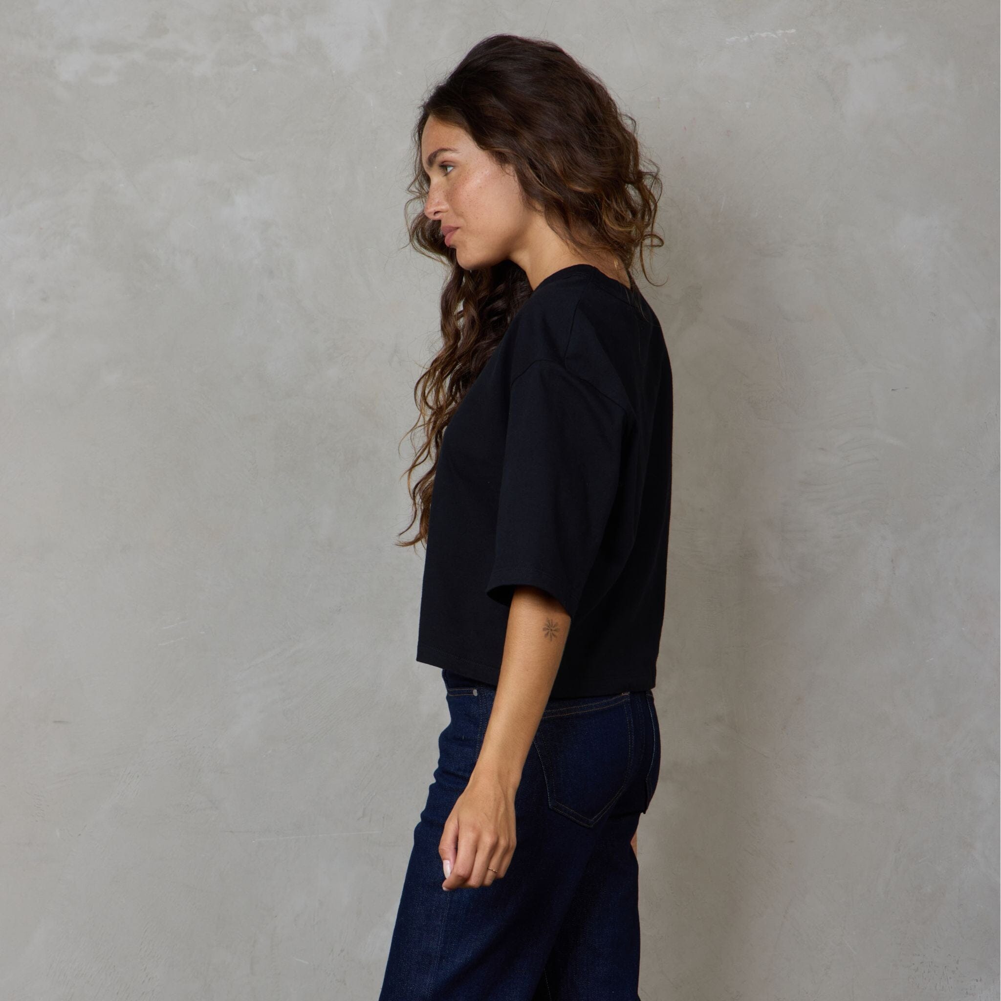 Luna Organic Cotton Cropped Tee Black Tee Shirt Organic Crew