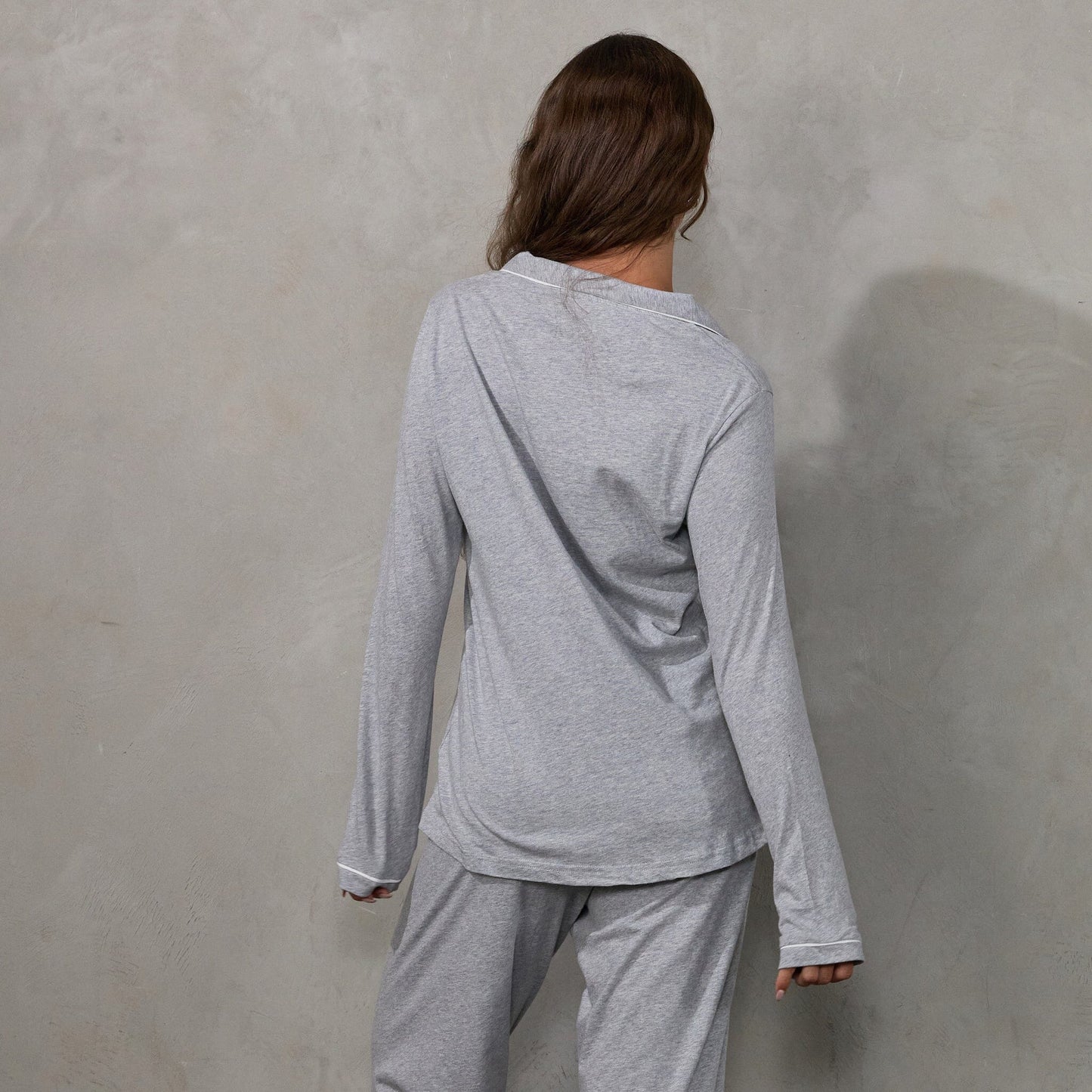 Portsea PJ Set Long Grey pj's Organic Crew