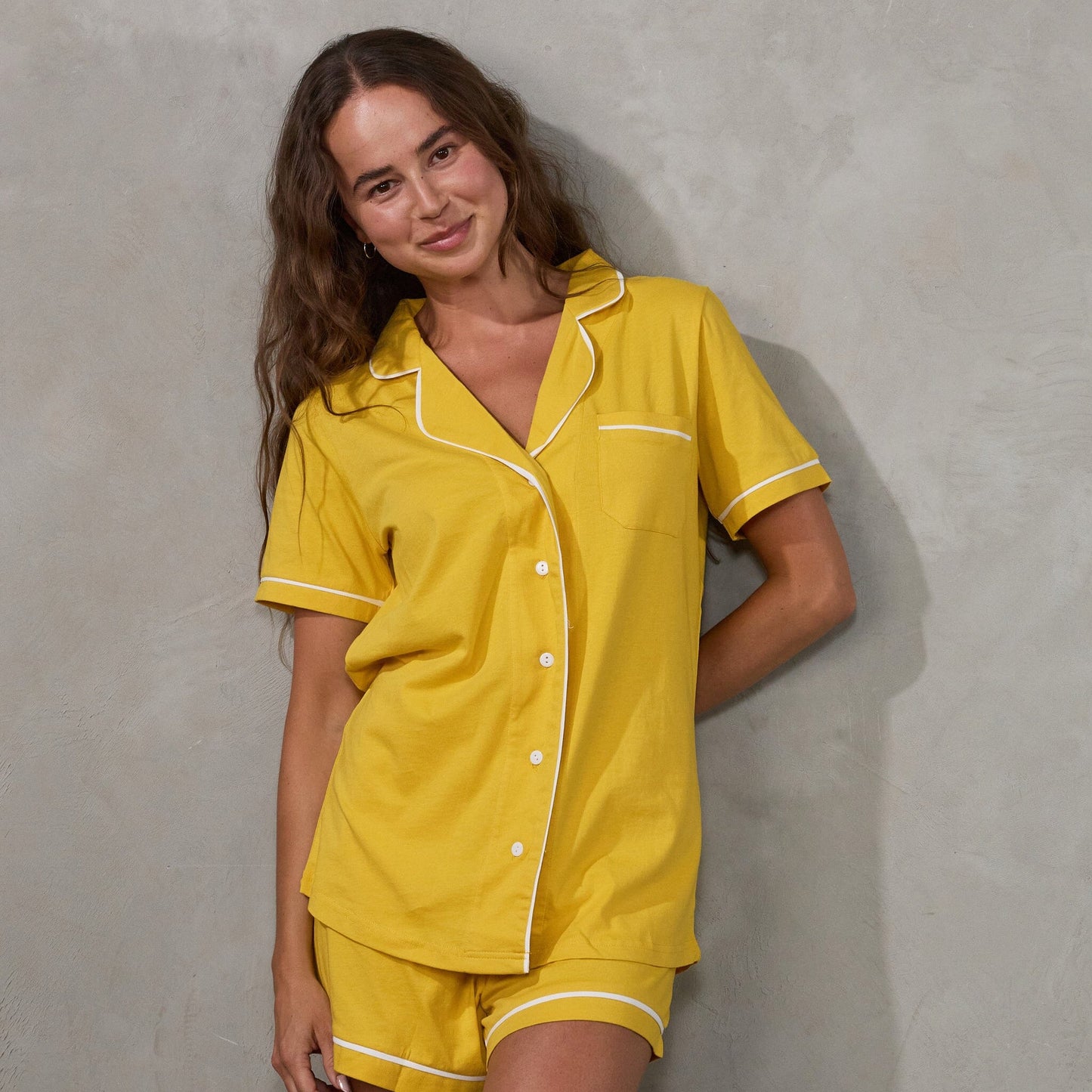 Portsea Short Sleeved PJ Set Saffron pj's Organic Crew