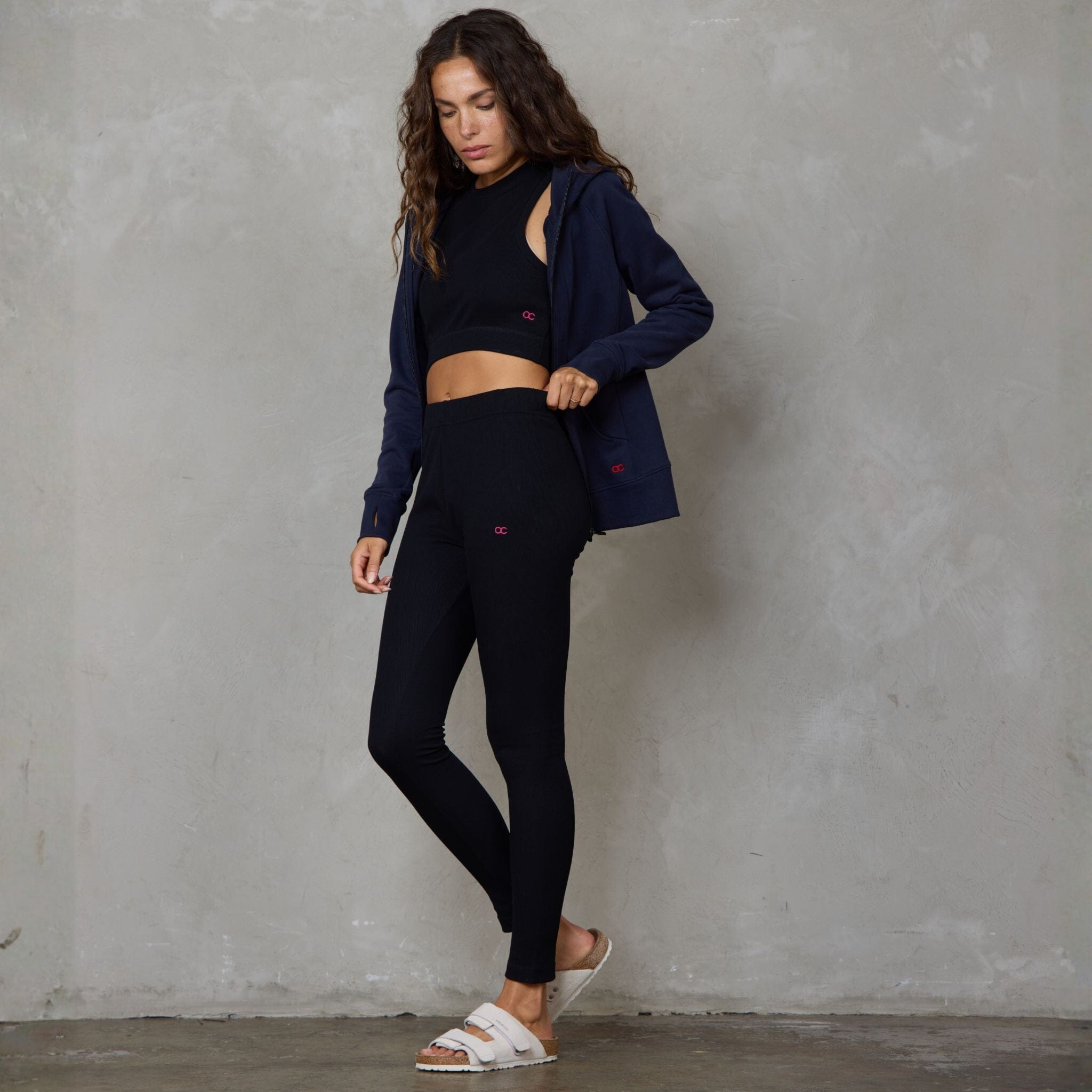 Chloe Zip Through Organic Cotton Lux Touch Hoodie Navy pants Organic Crew