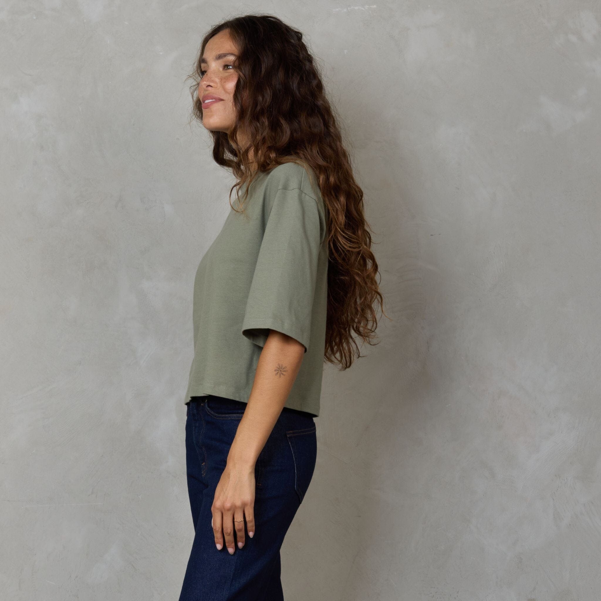 Luna Organic Cotton Cropped Tee Khaki Tee Shirt Organic Crew