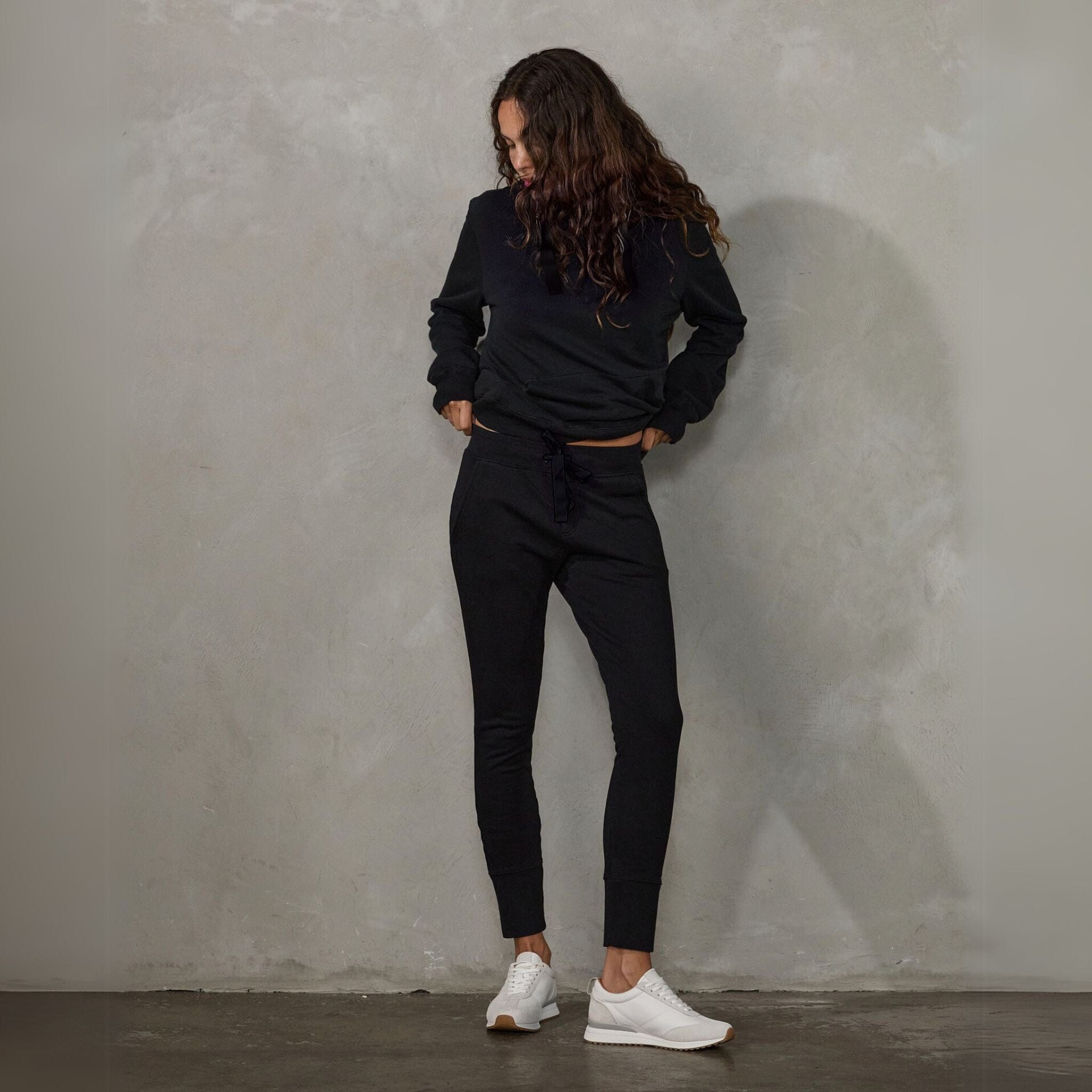 Slouchy Organic Cotton Hoodie Black with Black Drawstring Sweater Organic Crew