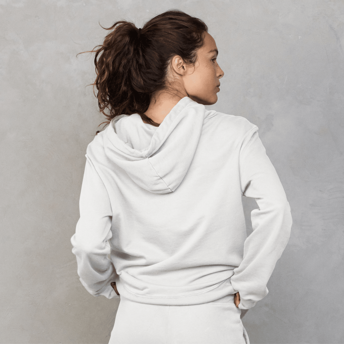 Slouchy Hoodie White with Red Drawstring Sweater Organic Crew