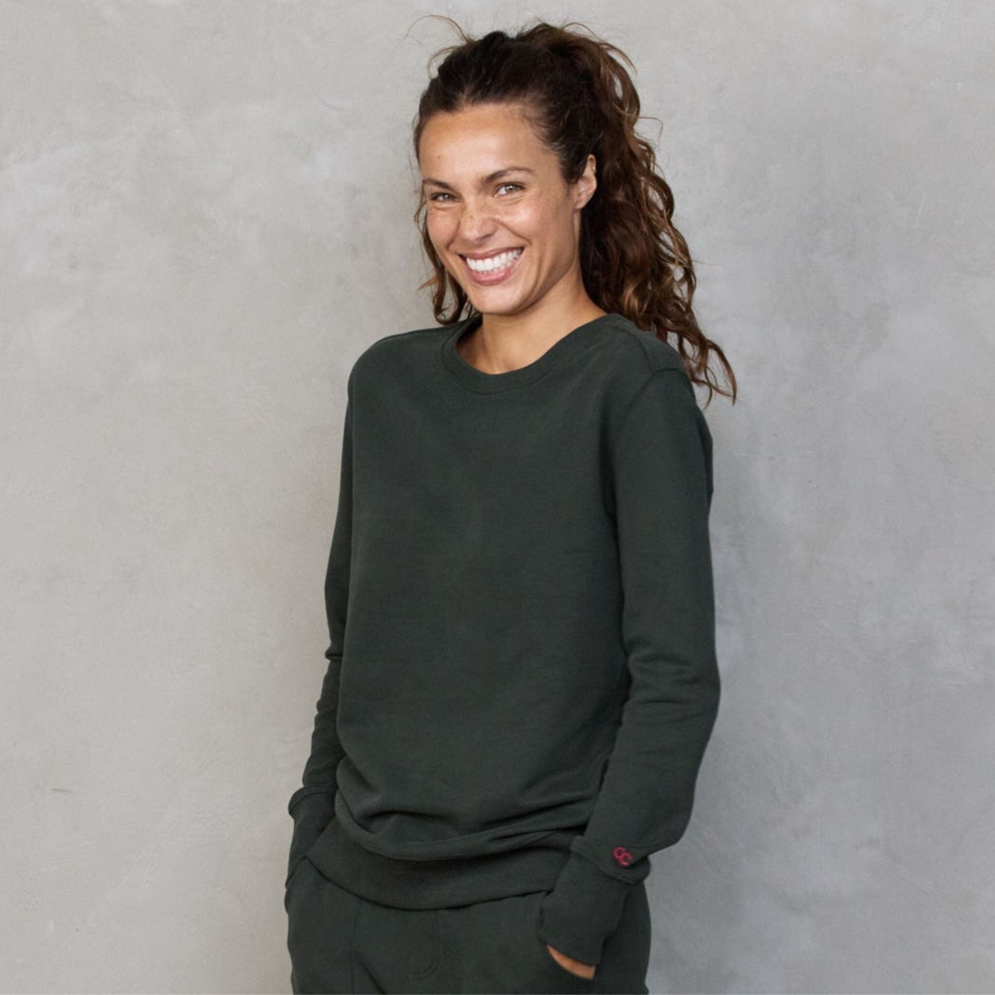 Chloe Lux Touch Sweater Deep Khaki pants Organic Crew