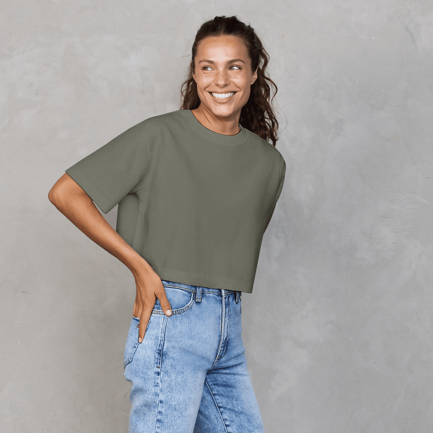 Luna Cropped Tee Khaki Tee Shirt Organic Crew