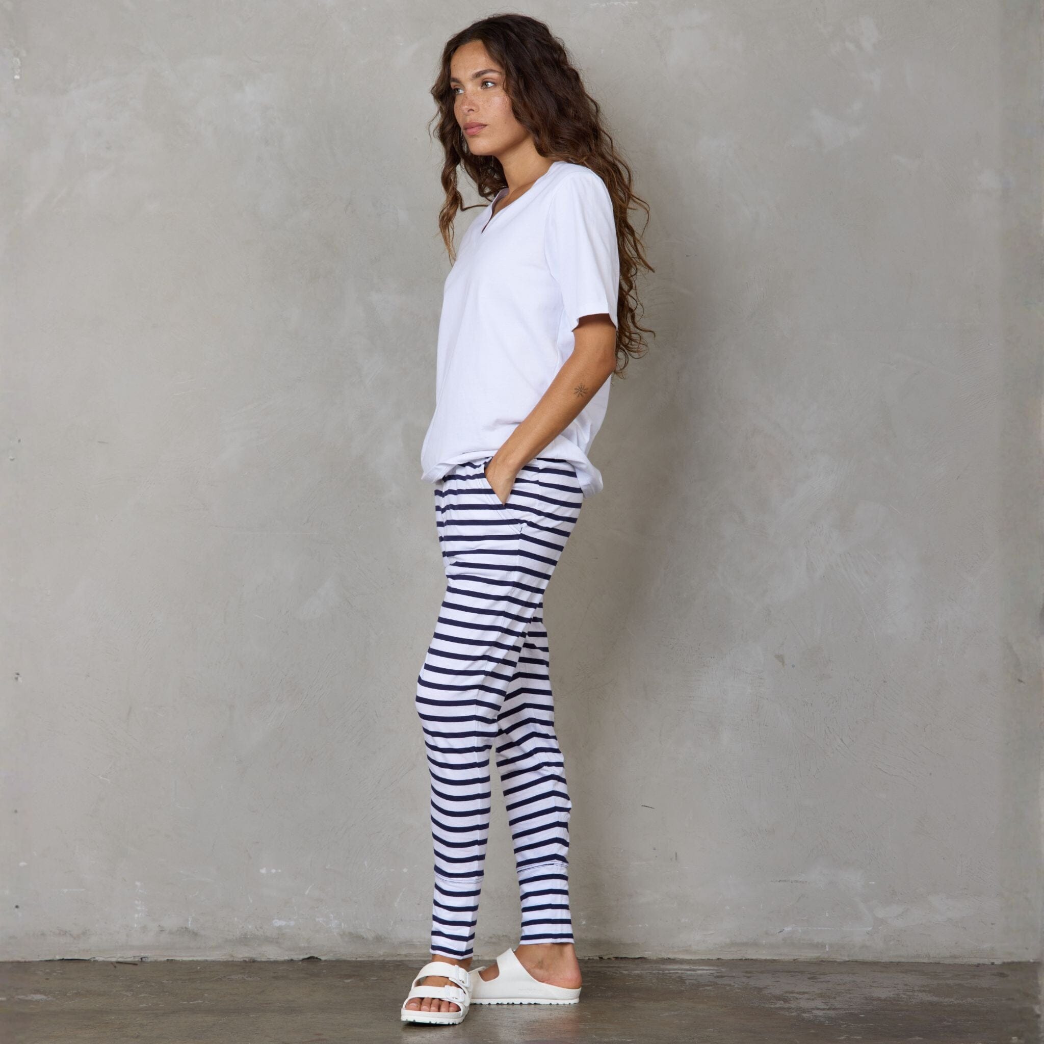 Lounge Pant Organic Cotton Navy & White Stripe pants Organic Crew