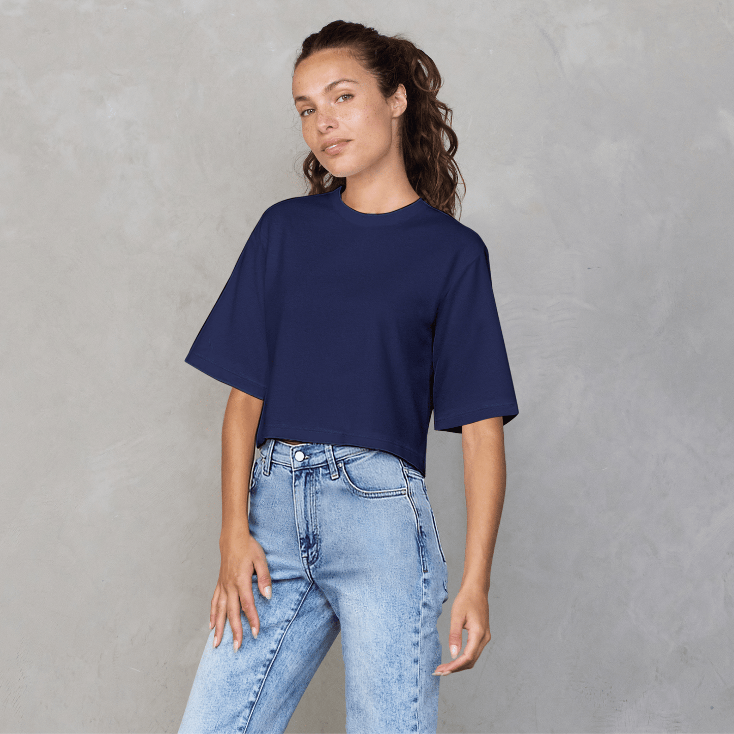 Luna Cropped Tee Navy Tee Shirt Organic Crew