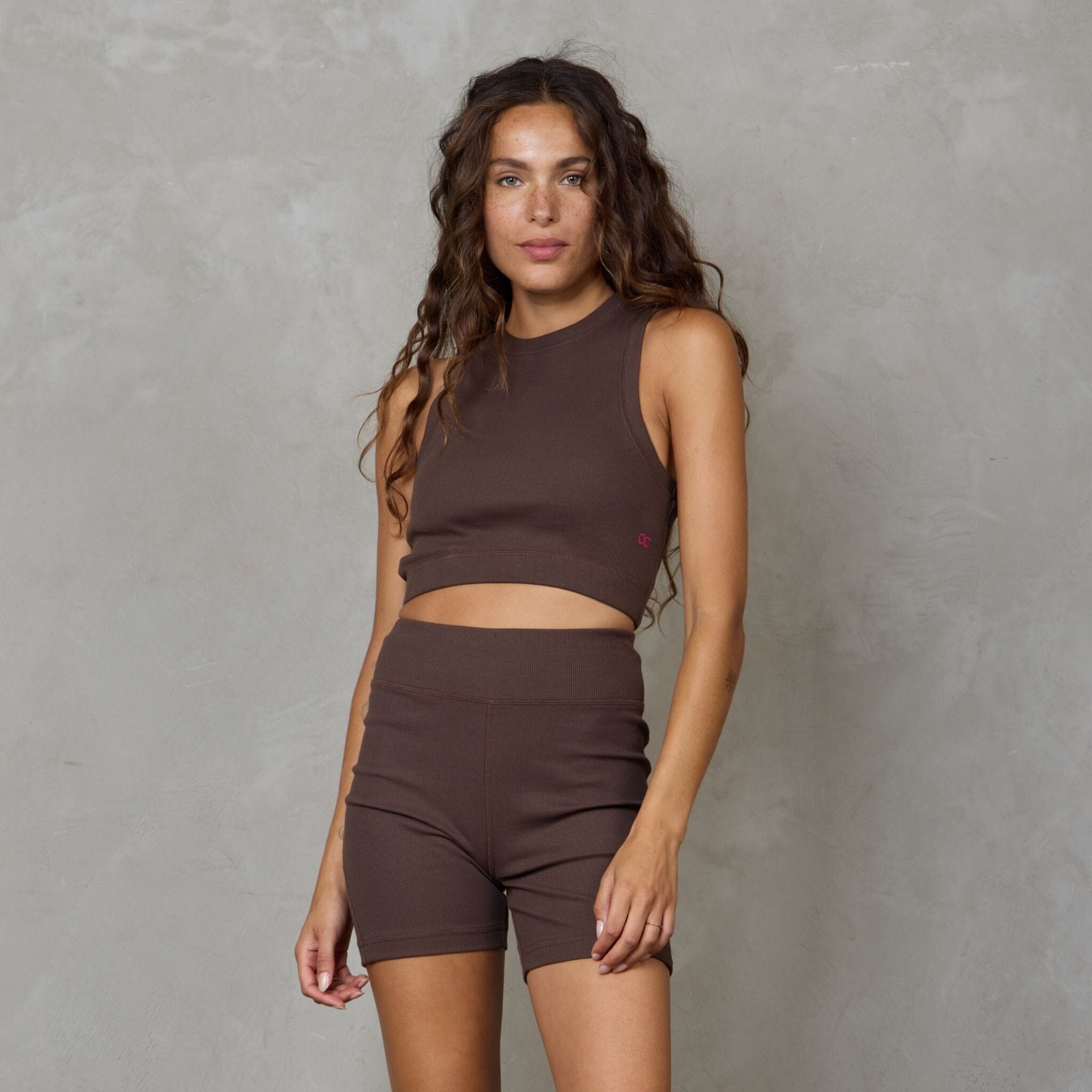 Gaia Organic Cotton Ribbed High Rise Yoga Bike Short Chocolate shorts Organic Crew