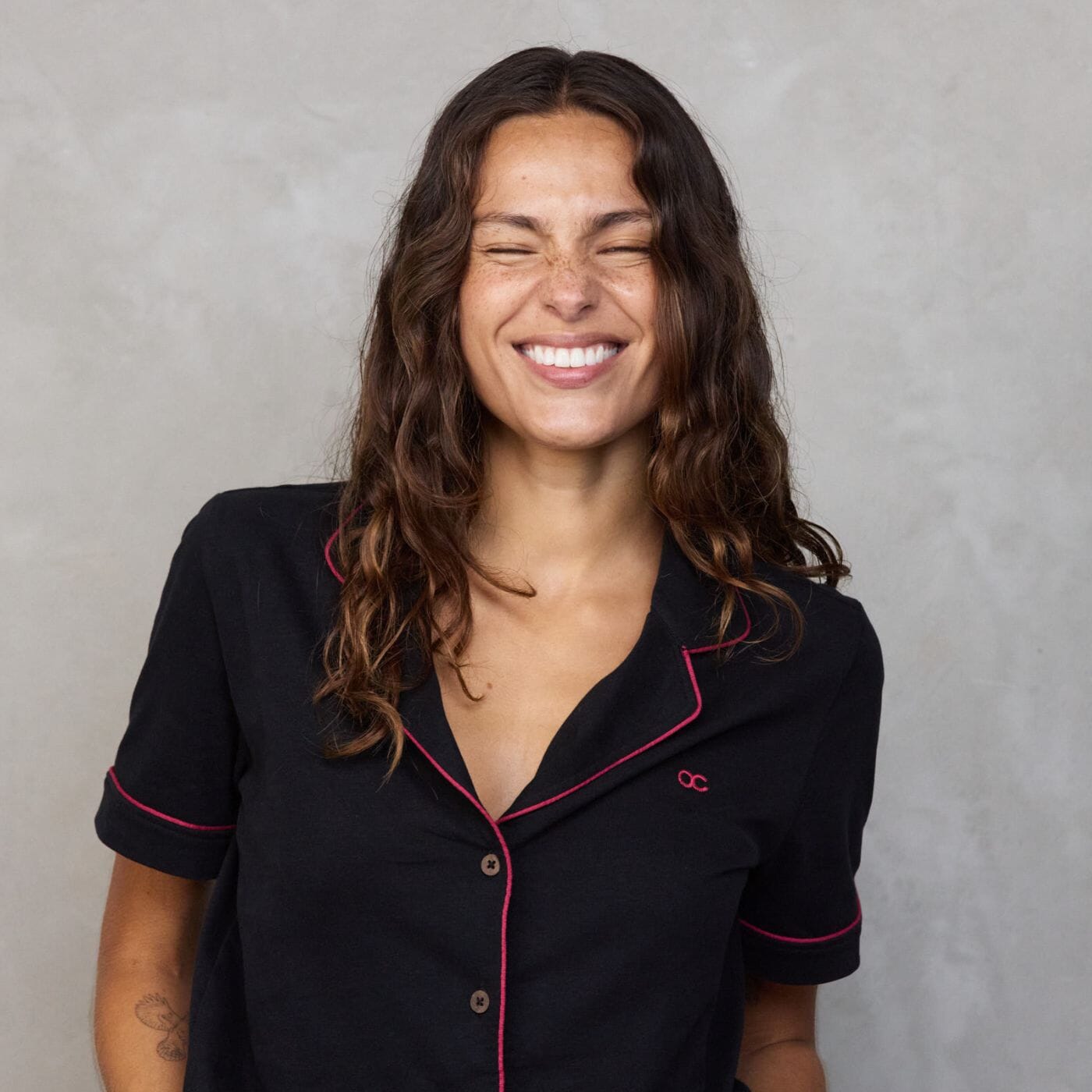 Portsea Short Sleeved PJ Set Black pj's Organic Crew