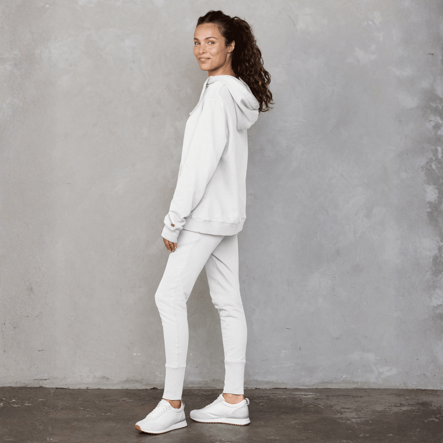 Slouchy Hoodie White with White Drawstring Sweater Organic Crew
